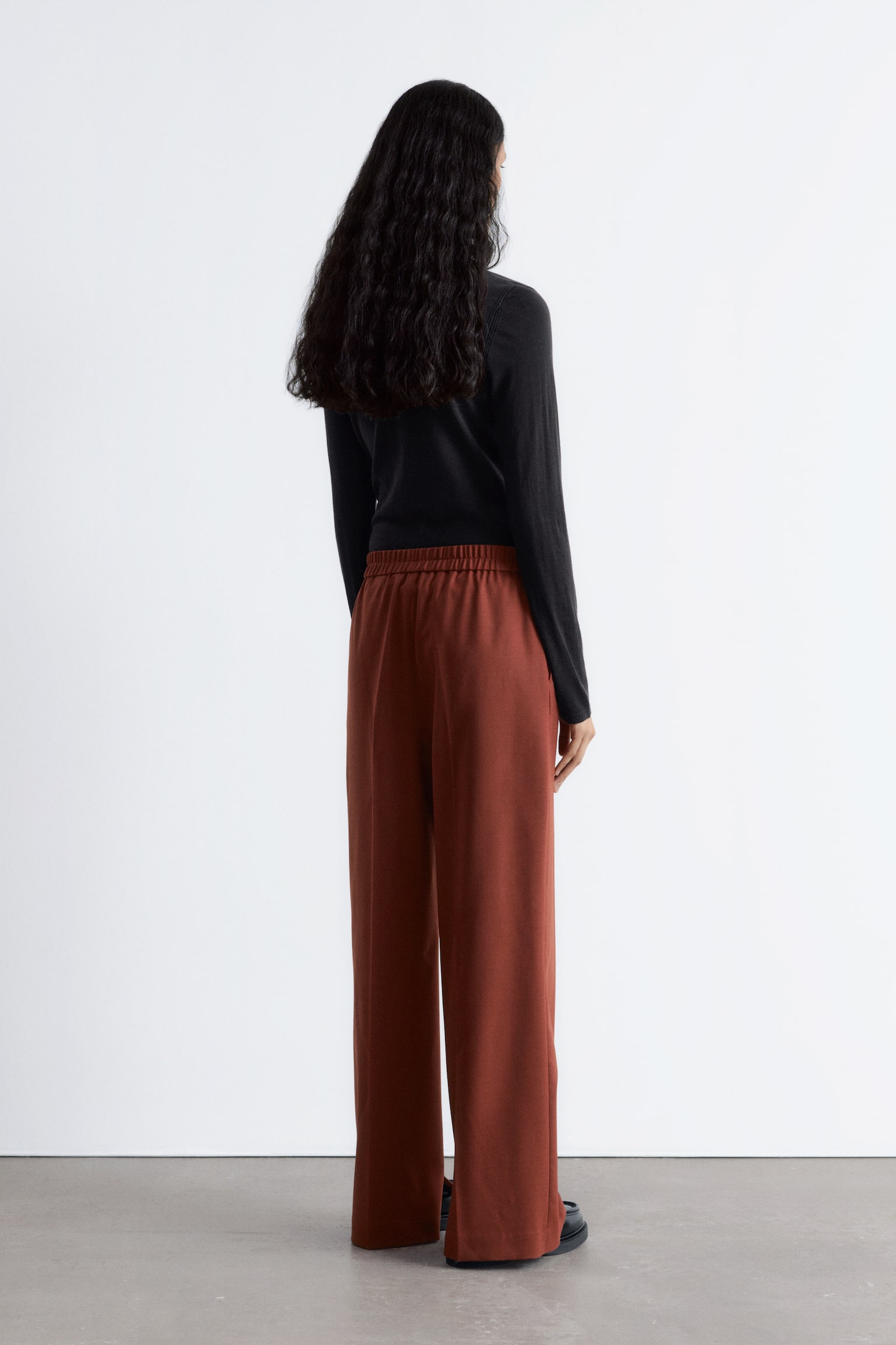 Pantaloni in lana con pieghe pressate - Marrone ruggine - 4