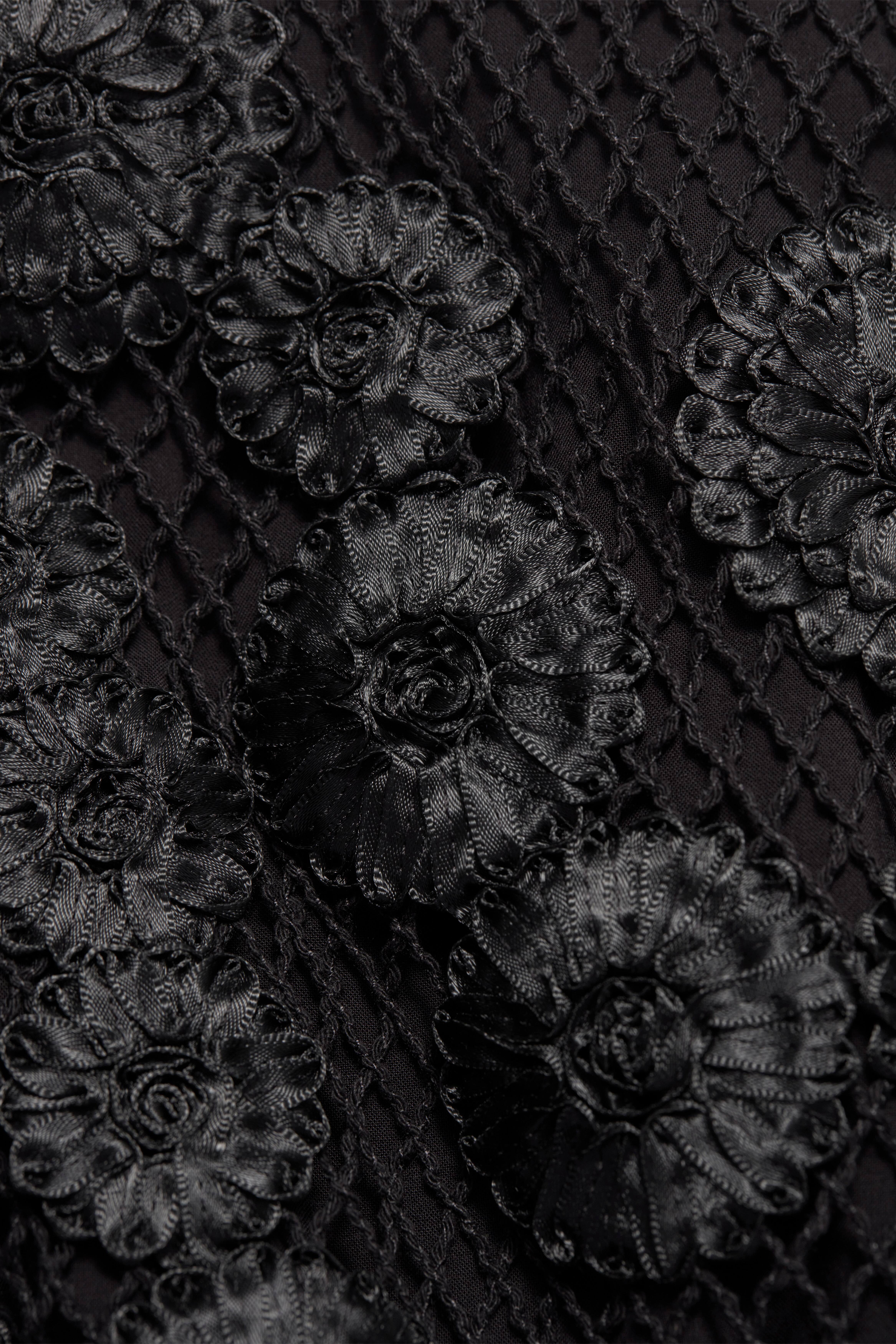 Jupe midi en mesh à motifs floraux appliqués - Noir