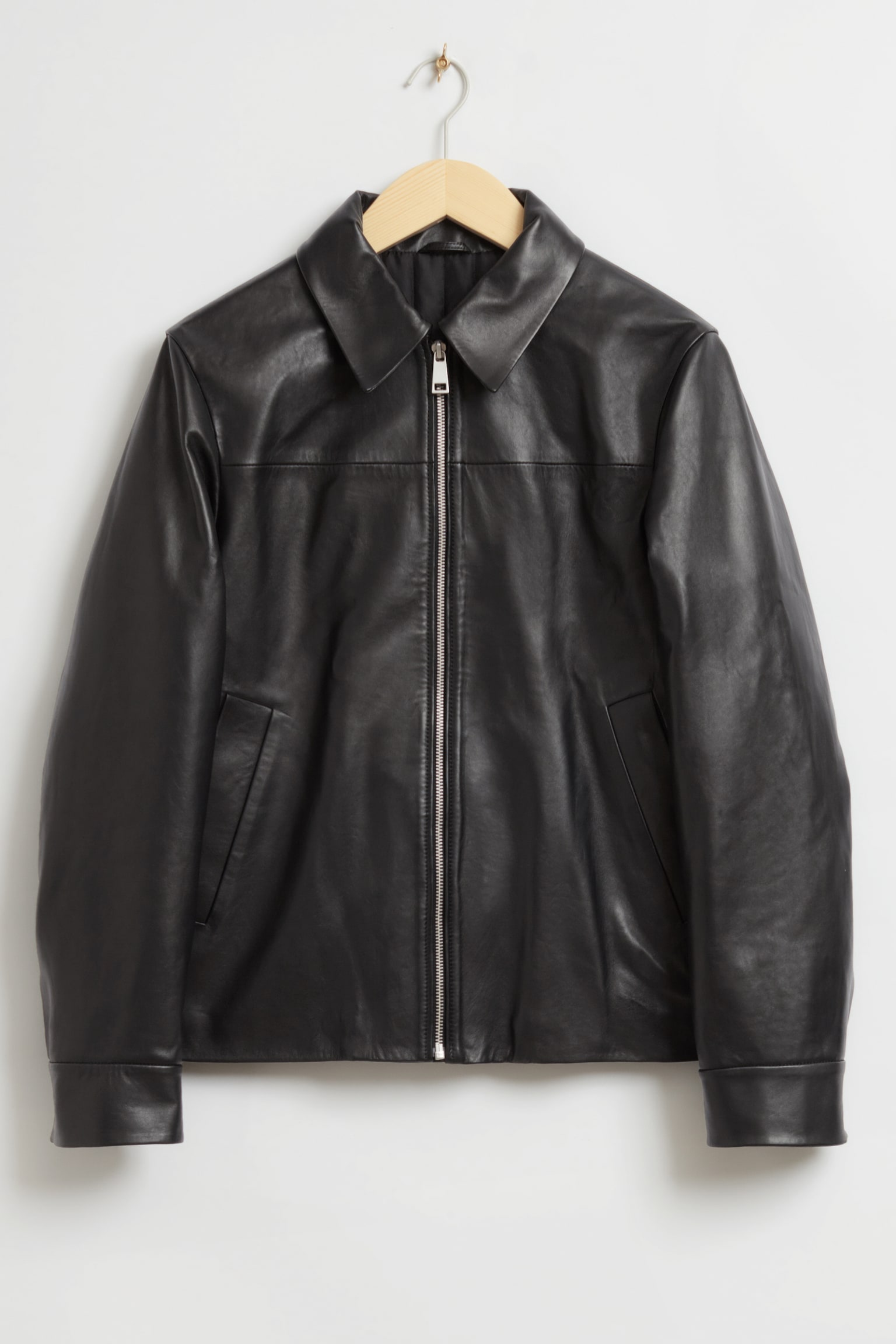 Regular Fit Leather Jacket - Black - 1