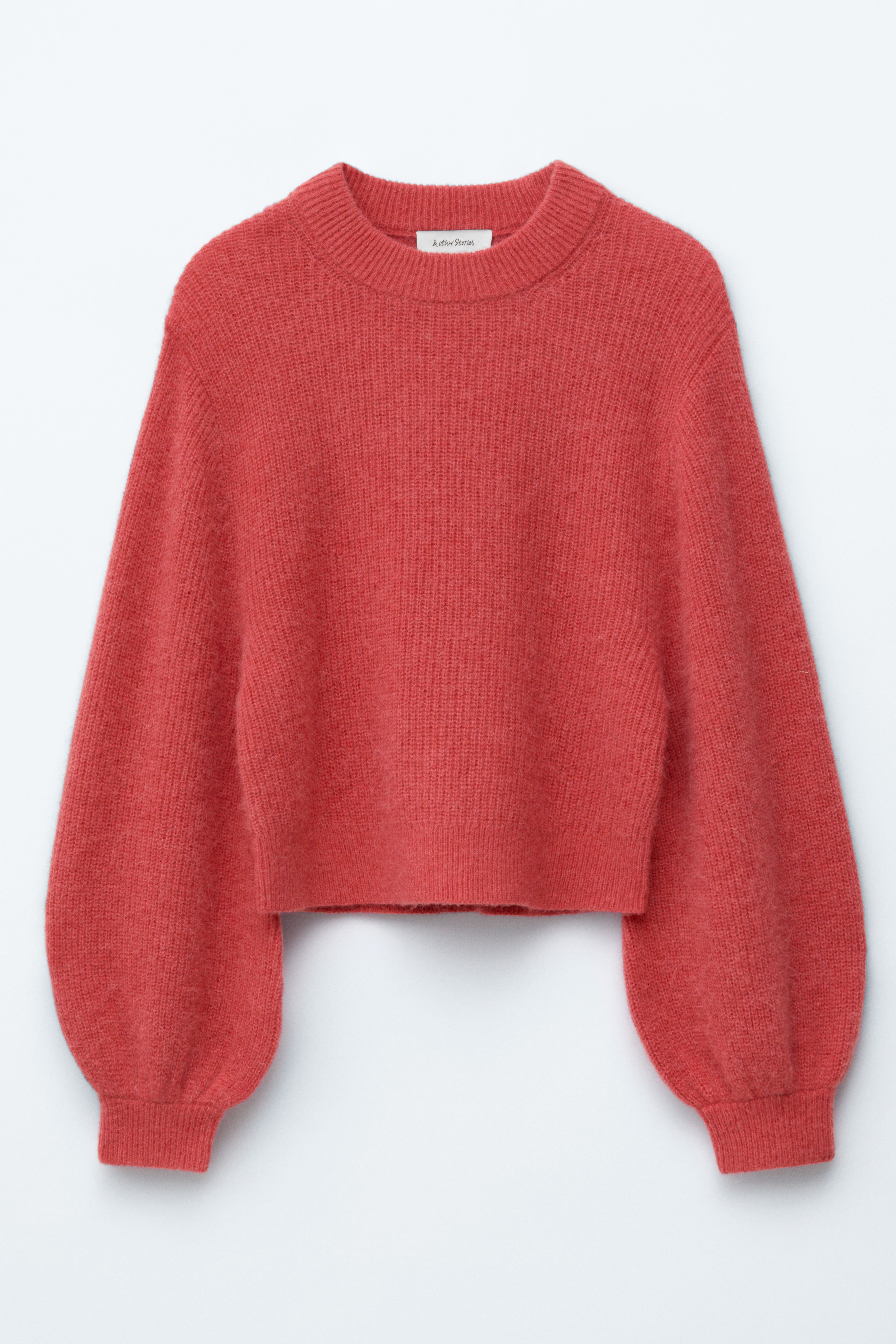 Maglione in misto alpaca con maniche a palloncino - Rosso/Blu navy/Marrone