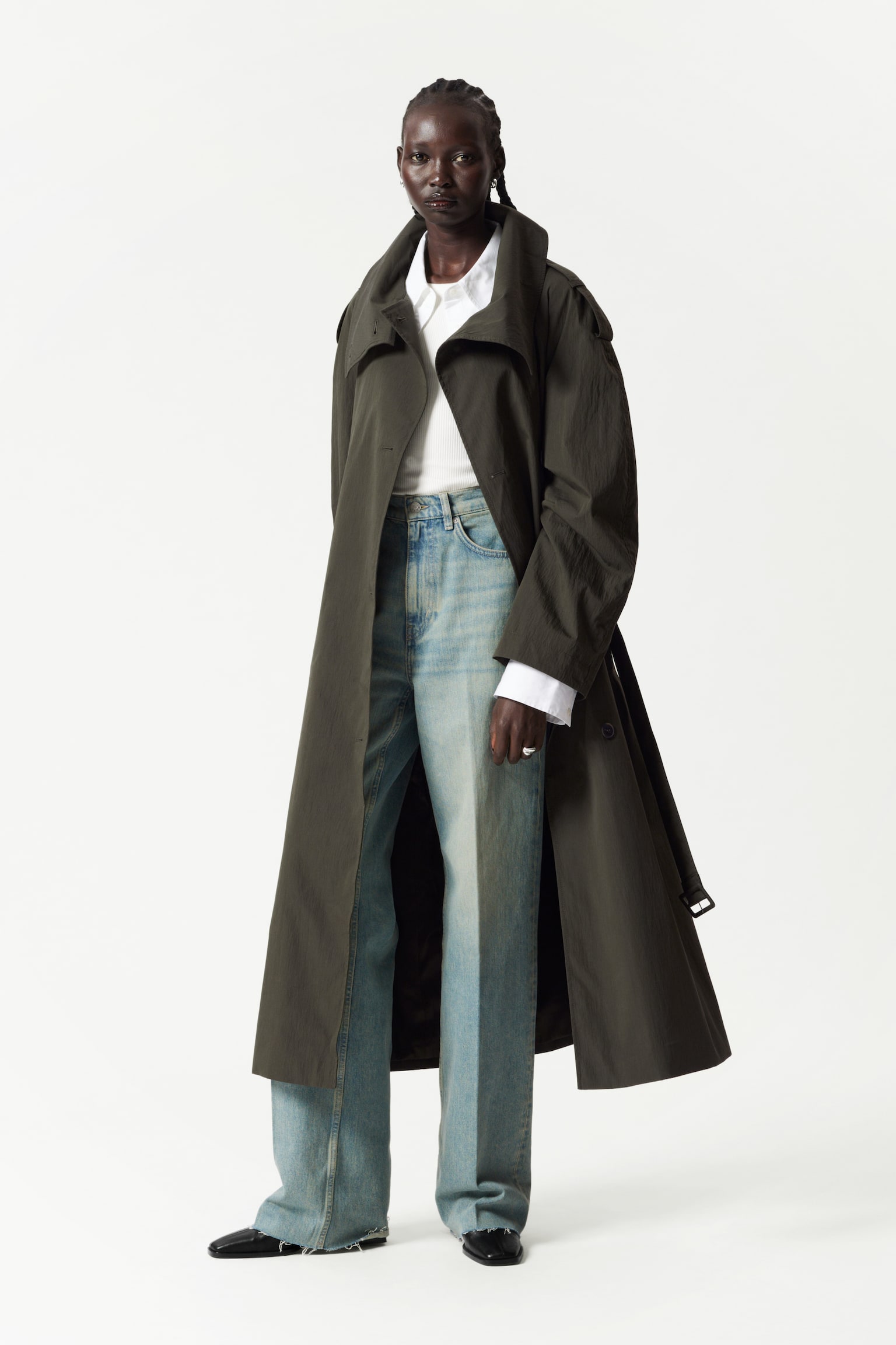 High-Collar Trench Coat - Green - 3