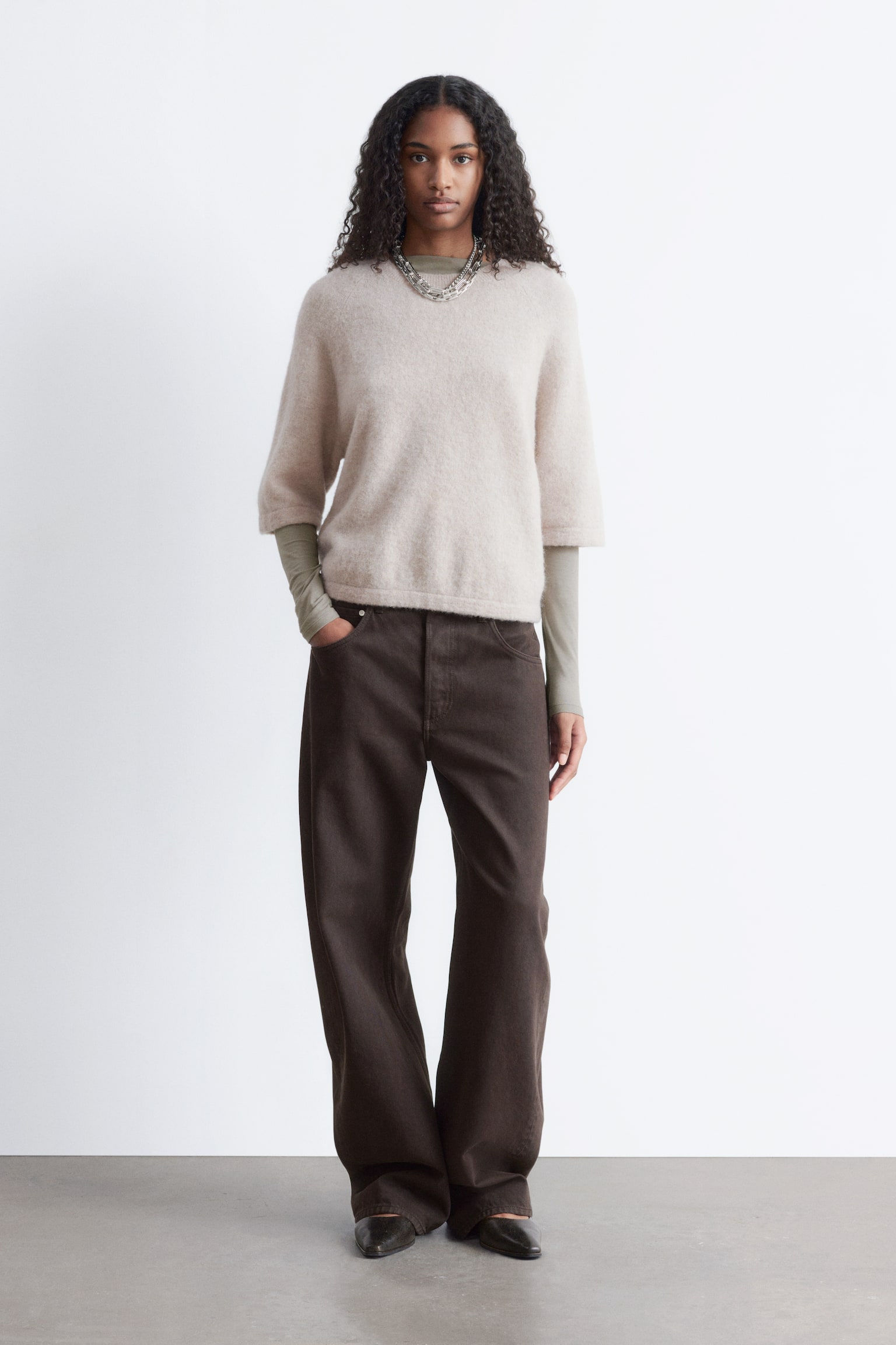 Strickoberteil aus Alpaka-Mix - Hellbeige/Graubraun/Weinrot/Rot/Grau - 1