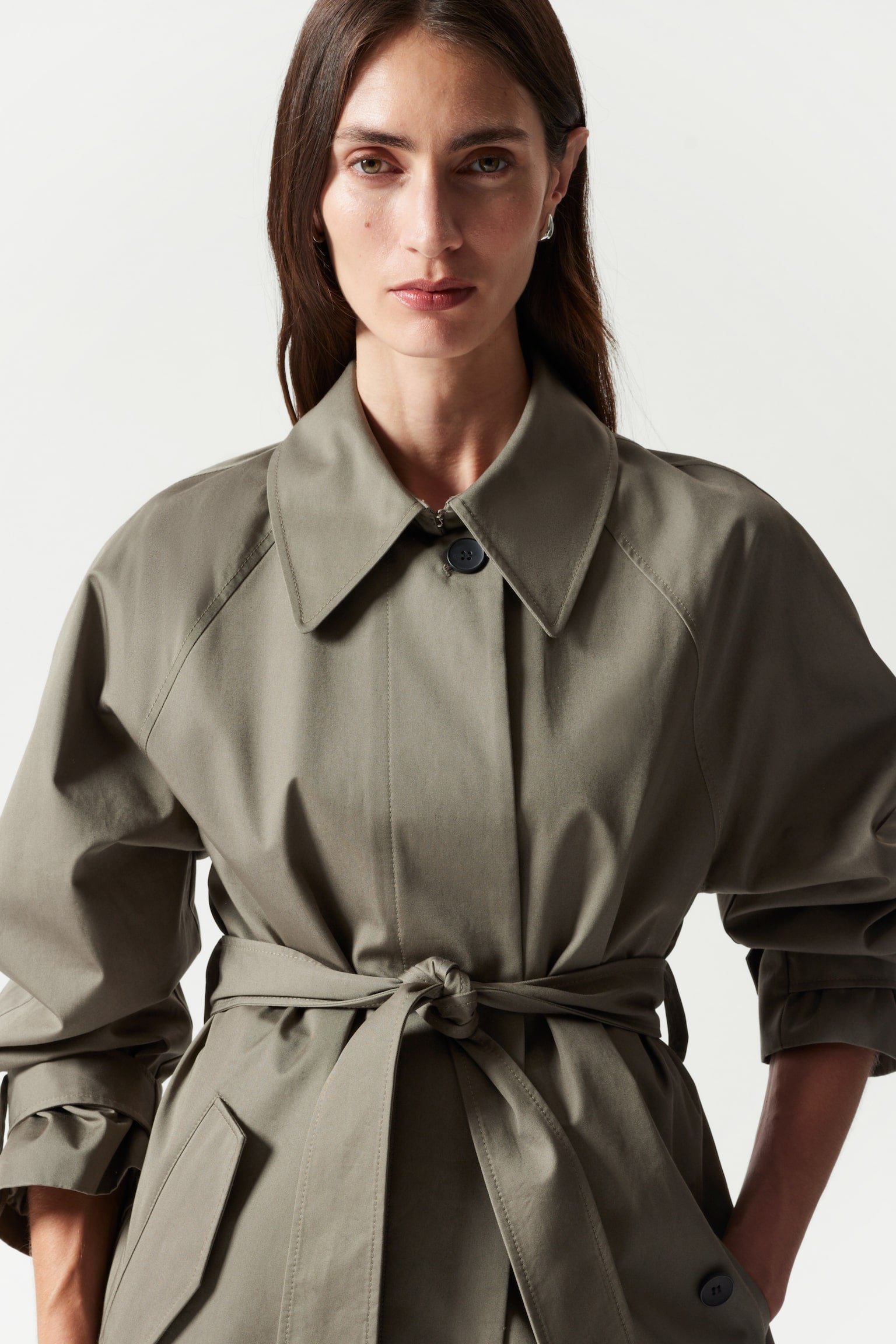 Single-Breasted Trench Coat - Khaki - 6