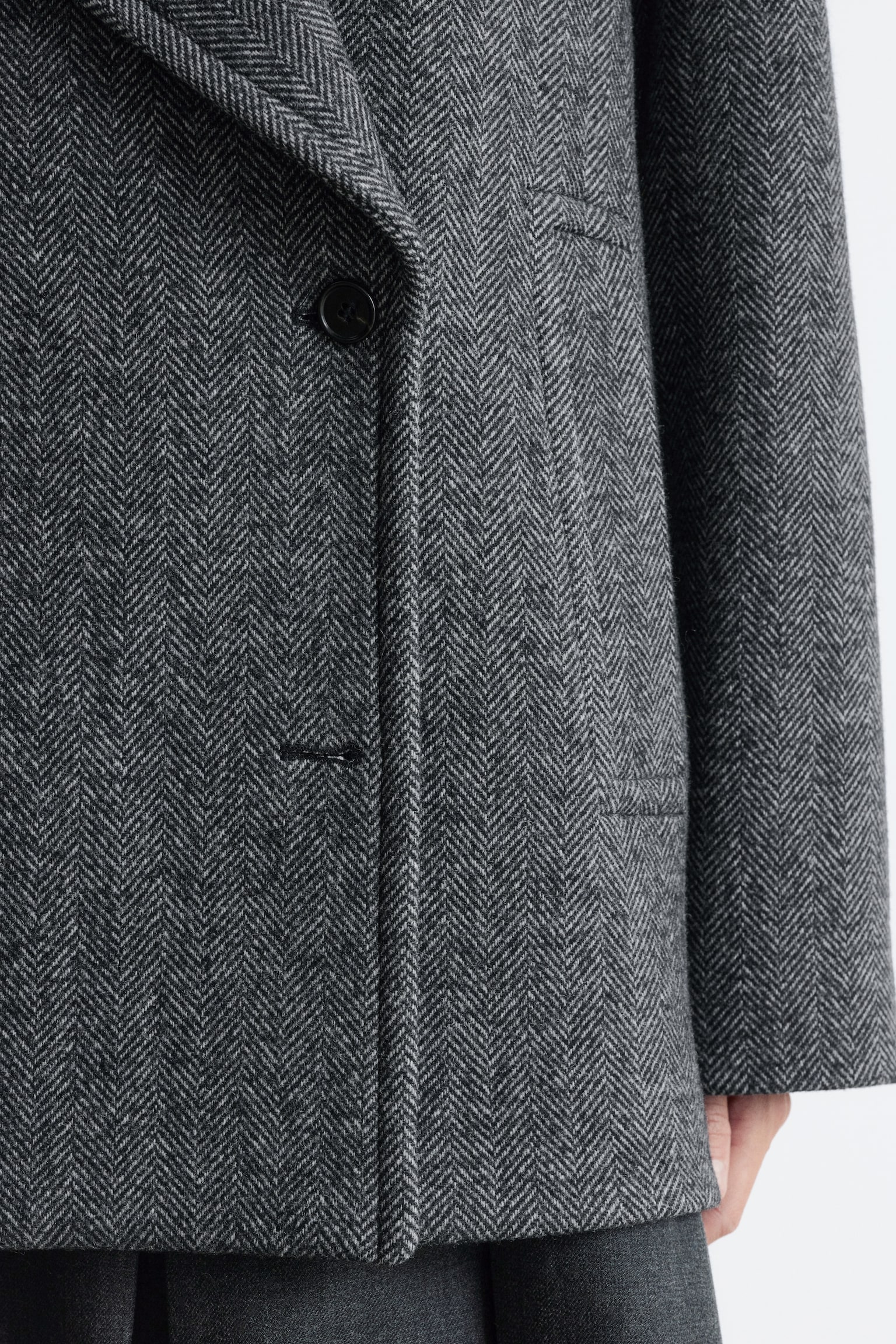 Kurzer zweireihiger Wollmantel - Dunkelgrau - 8