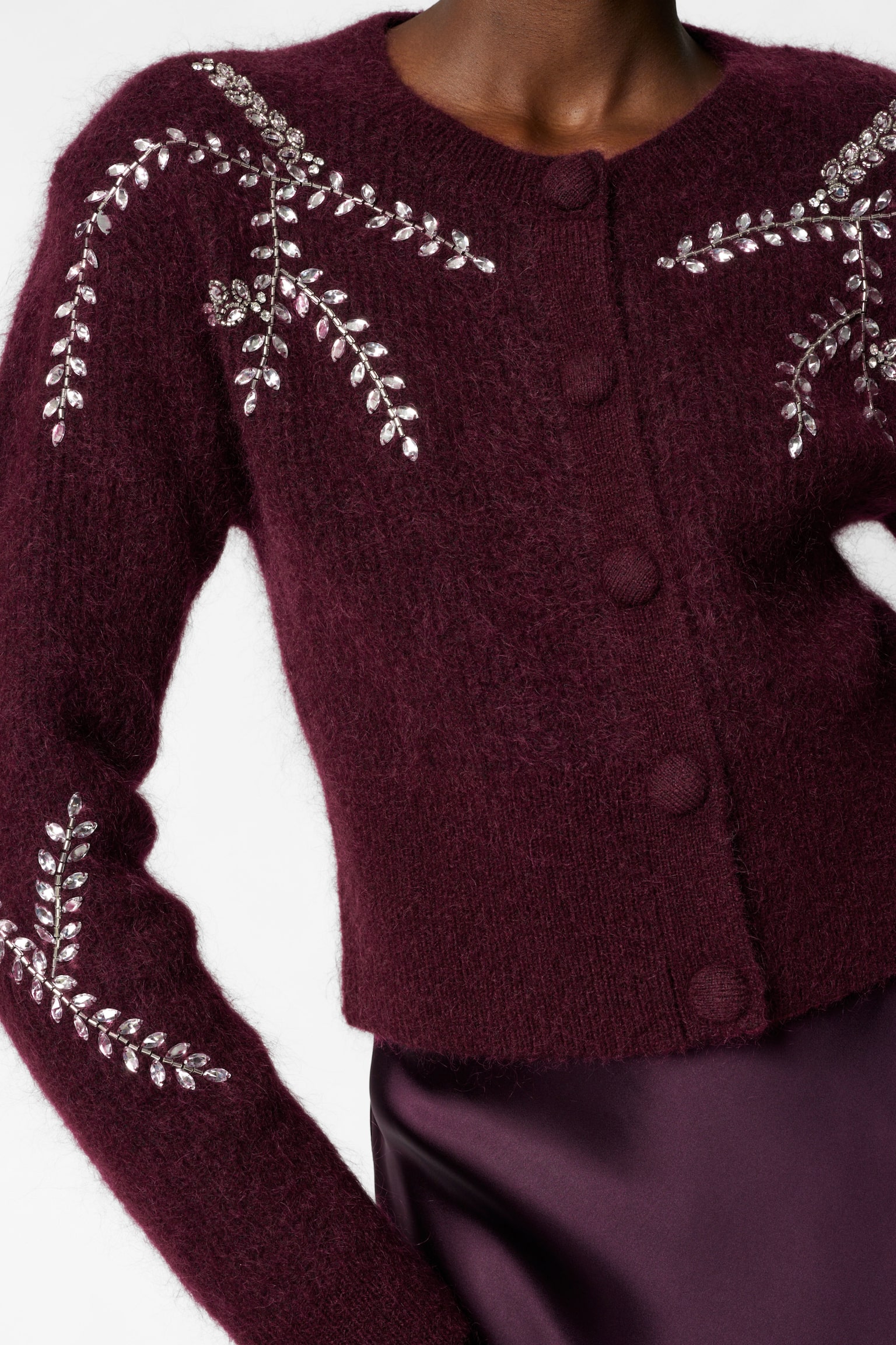 Embroidered Mohair-Blend Cardigan - Maroon/Dark Grey - 3