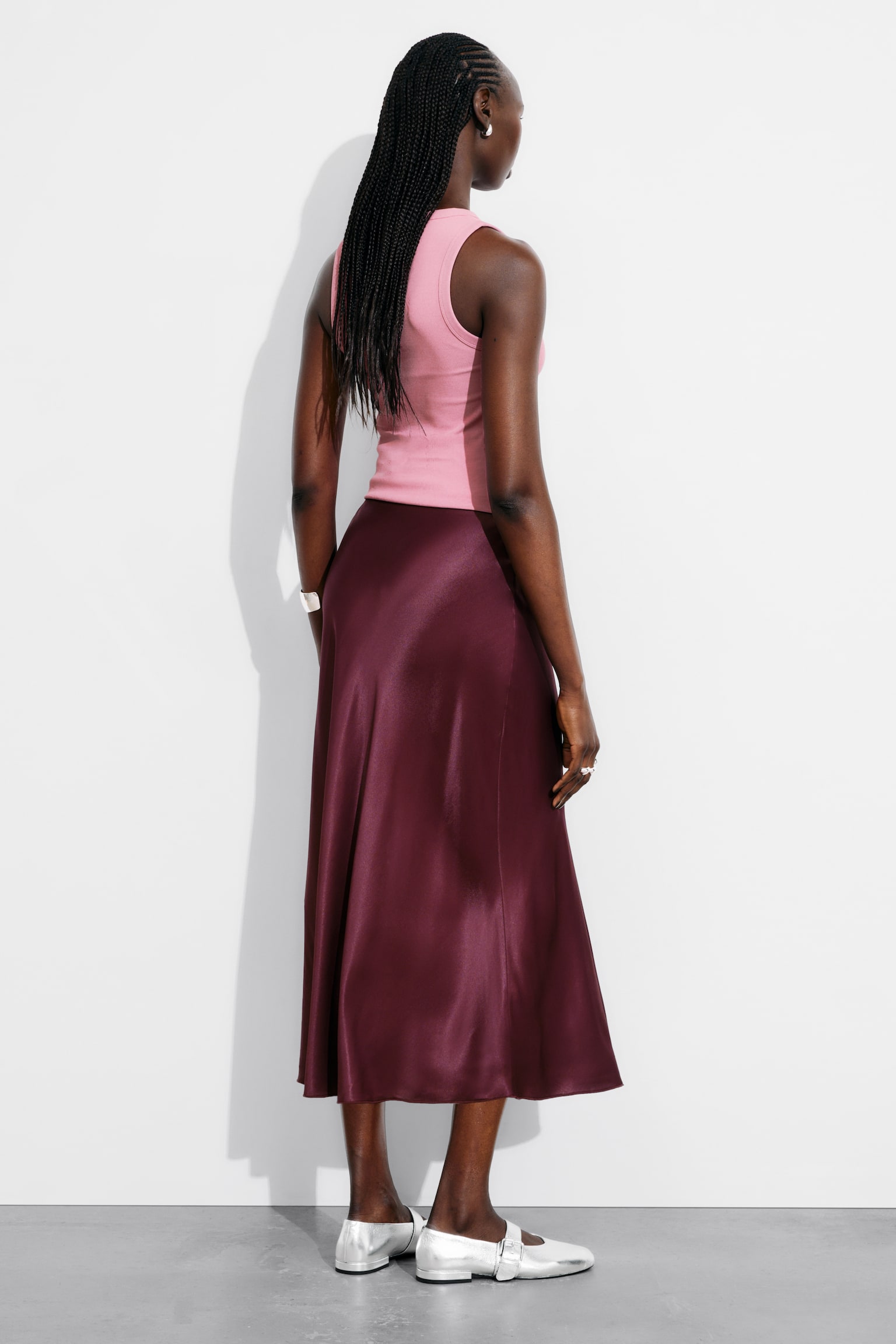 Satin Midi Skirt - Dark Red/Red/Black/Mole - 5