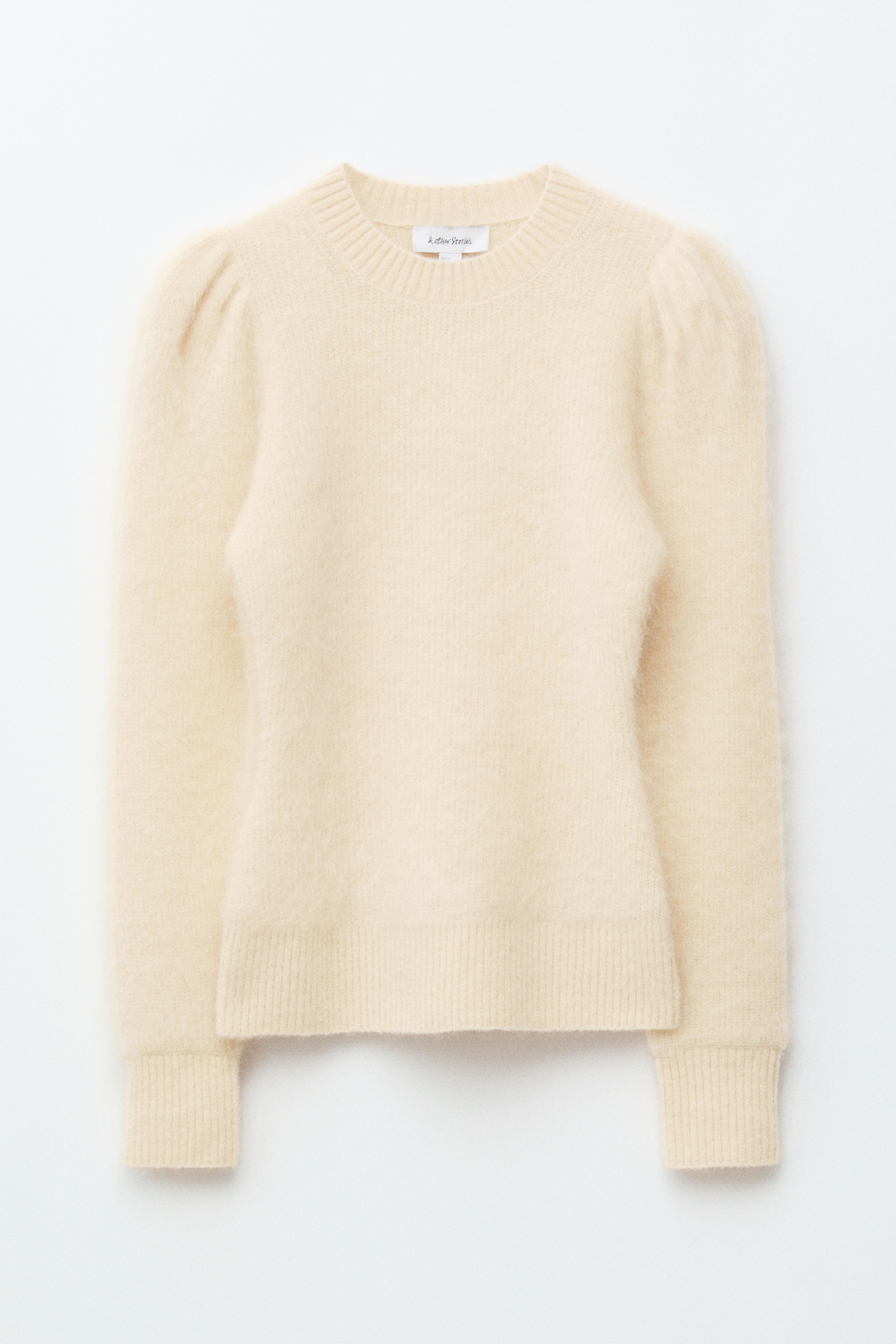 Maglione in misto mohair con maniche a sbuffo - Bianco/Azzurro