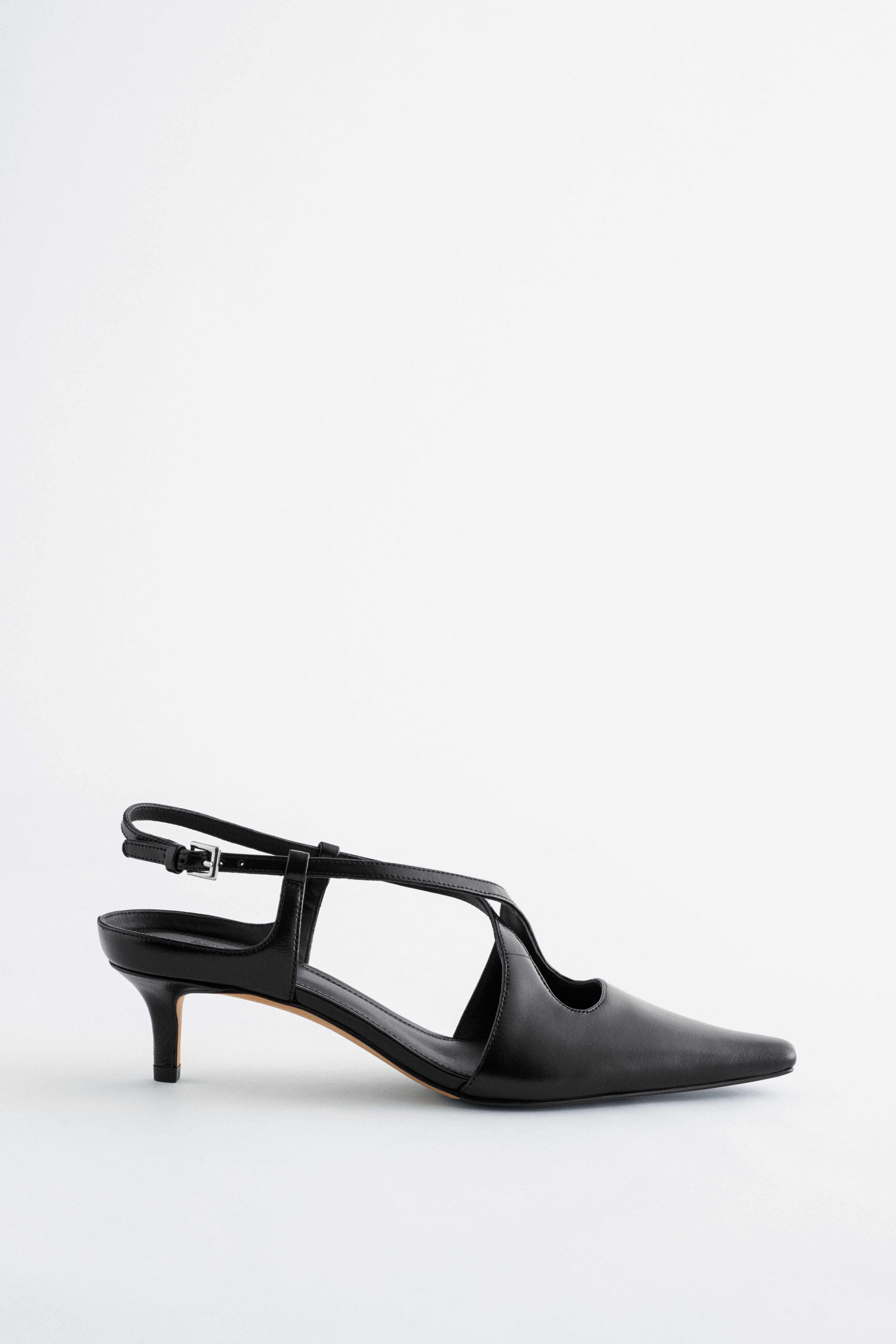 Leren slingback-pumps met gekruiste bandjes - Zwart