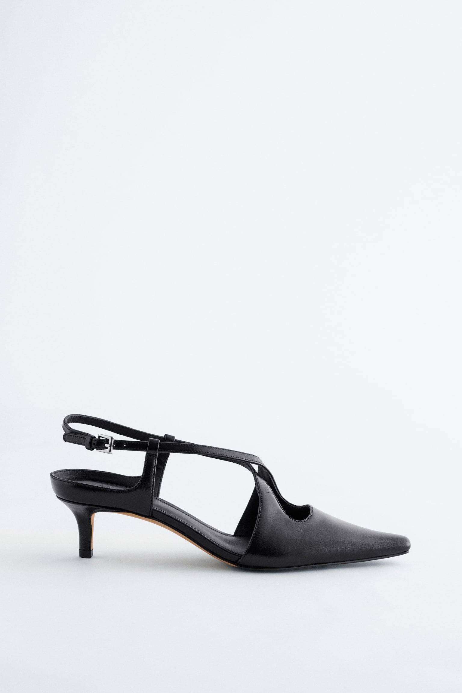 Slingback-pumps i læder med krydsede remme - Sort - 2