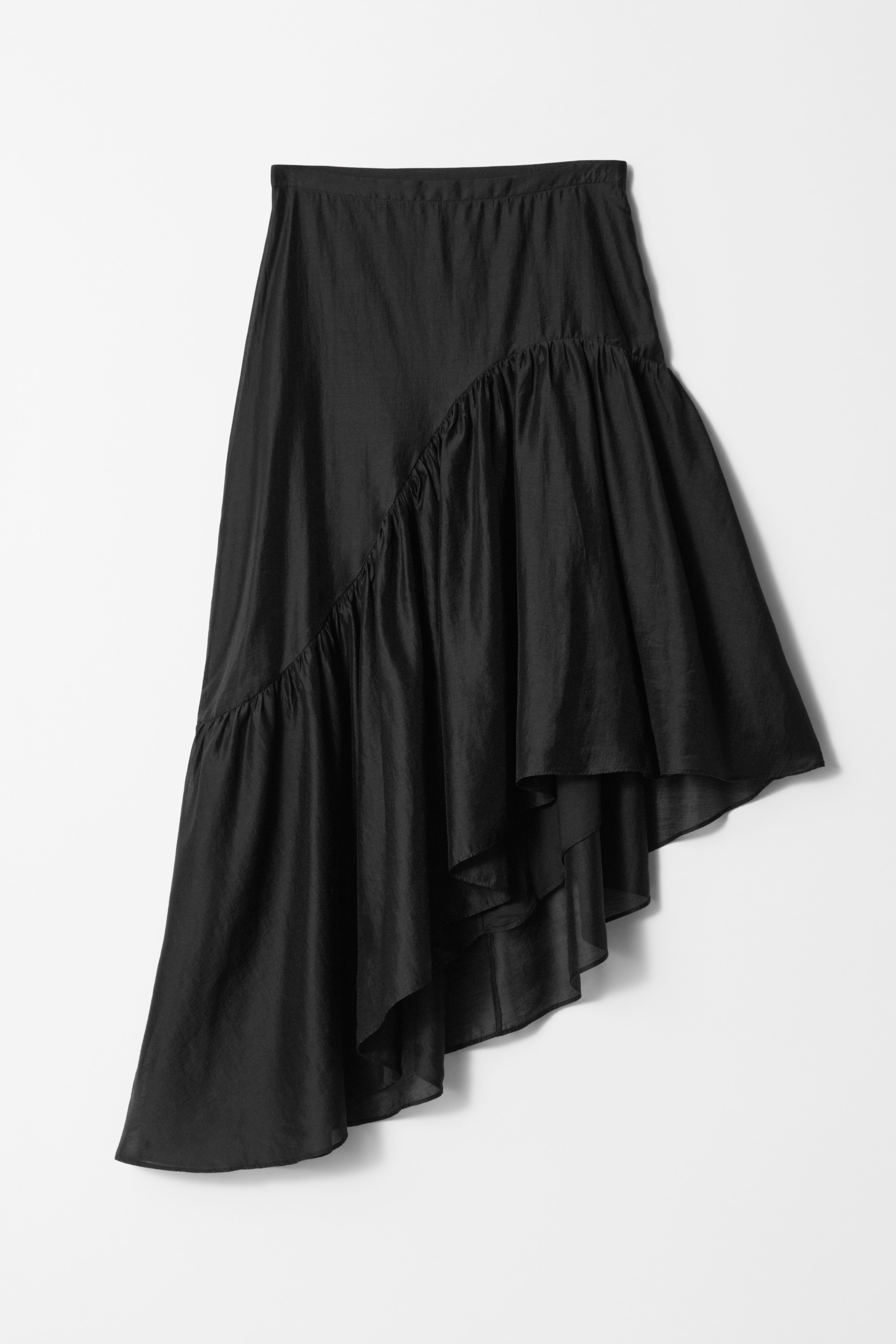 Jupe midi asymétrique à volants - Noir