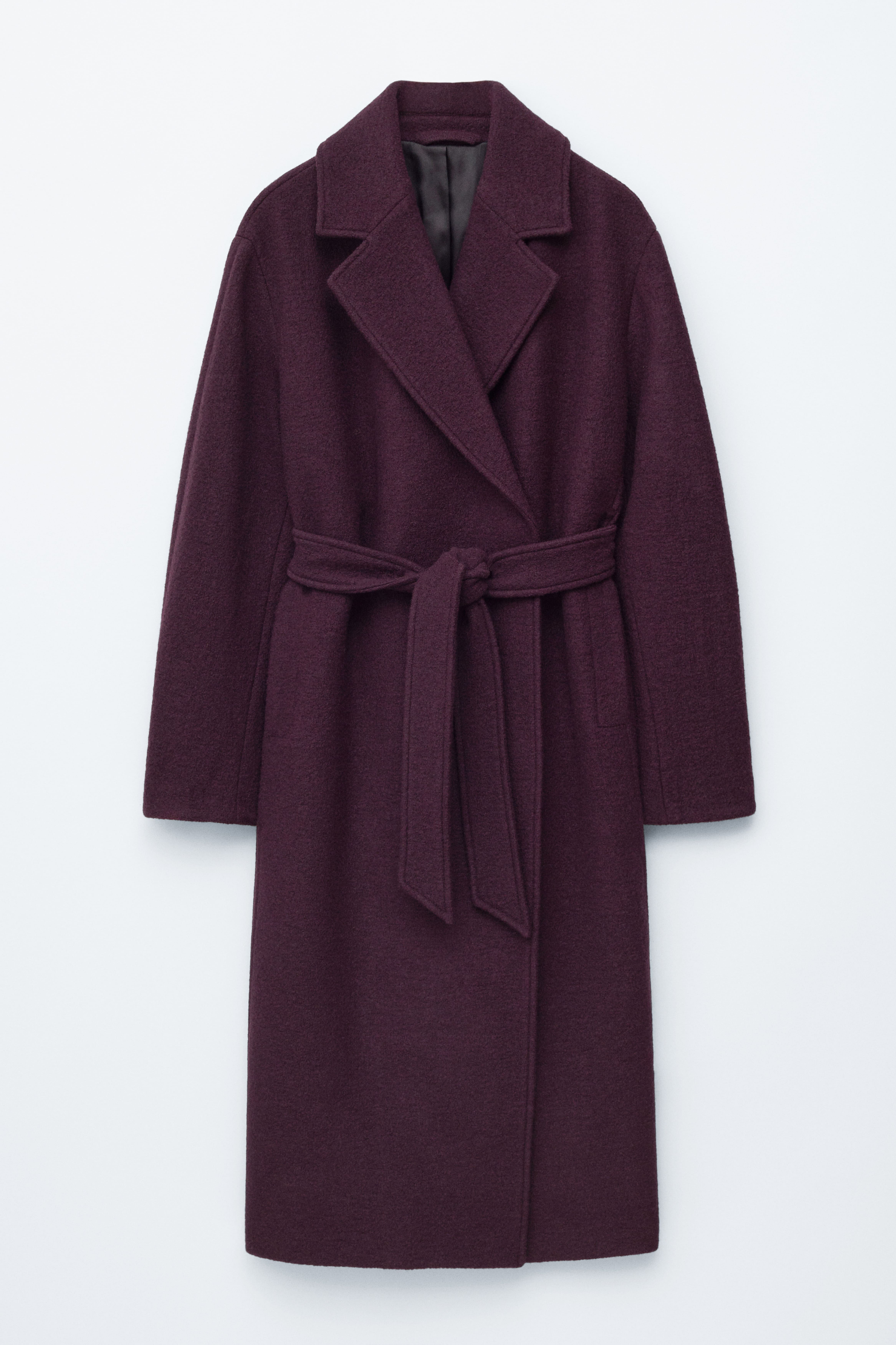 Weit geschnittener Wollmantel mit Gürtel - Dunkelviolett/Marine/Schwarz/Dunkles Graubraun meliert