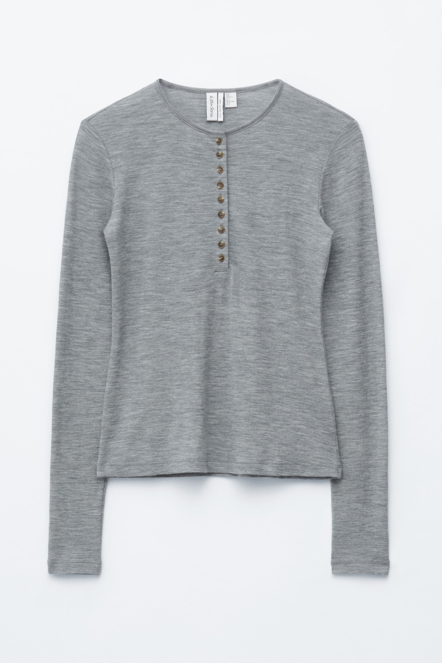 Oberteil aus Wolle mit halblanger Knopfleiste - Grau meliert/Braun meliert - 2