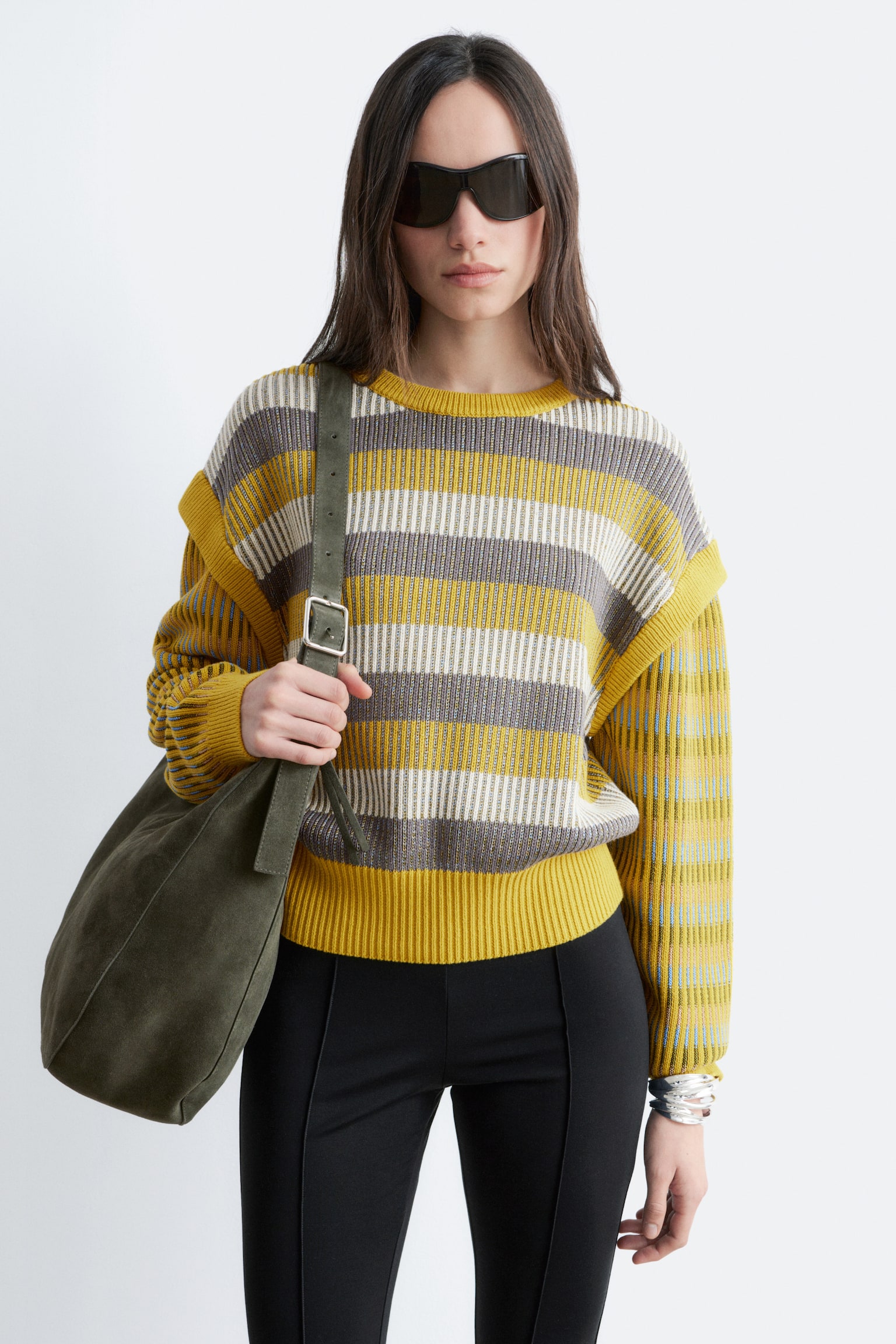 Maglione a pannelli con motivo a righe - Righe giallo/grigio/Beige/Righe multicolore - 8