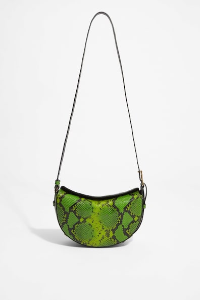 Schultertasche aus Leder mit Schlangenhautprägung - Grün - Ladies  