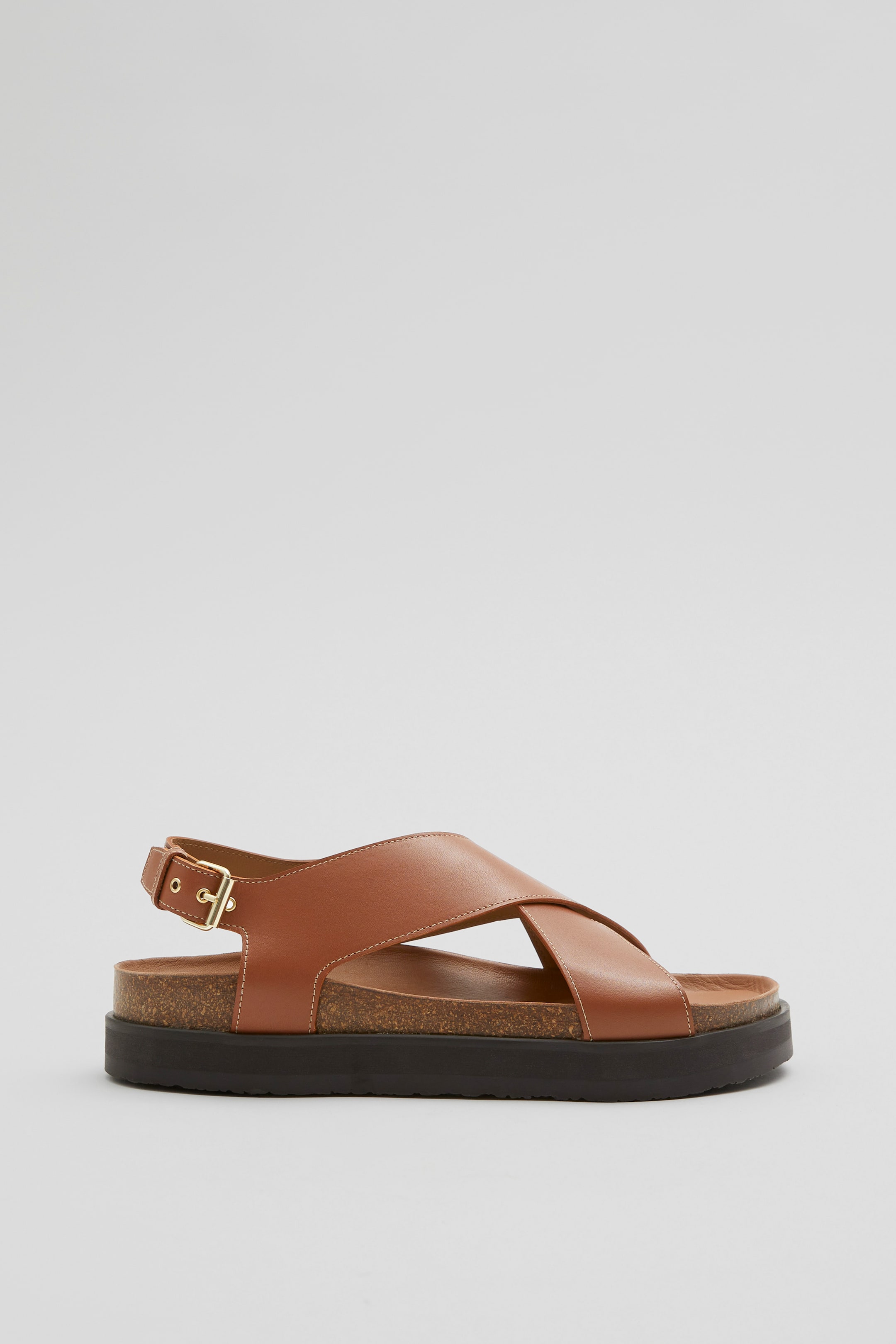 Criss-Cross Leather Sandals - No heel - Cognac - Ladies | H&M GB