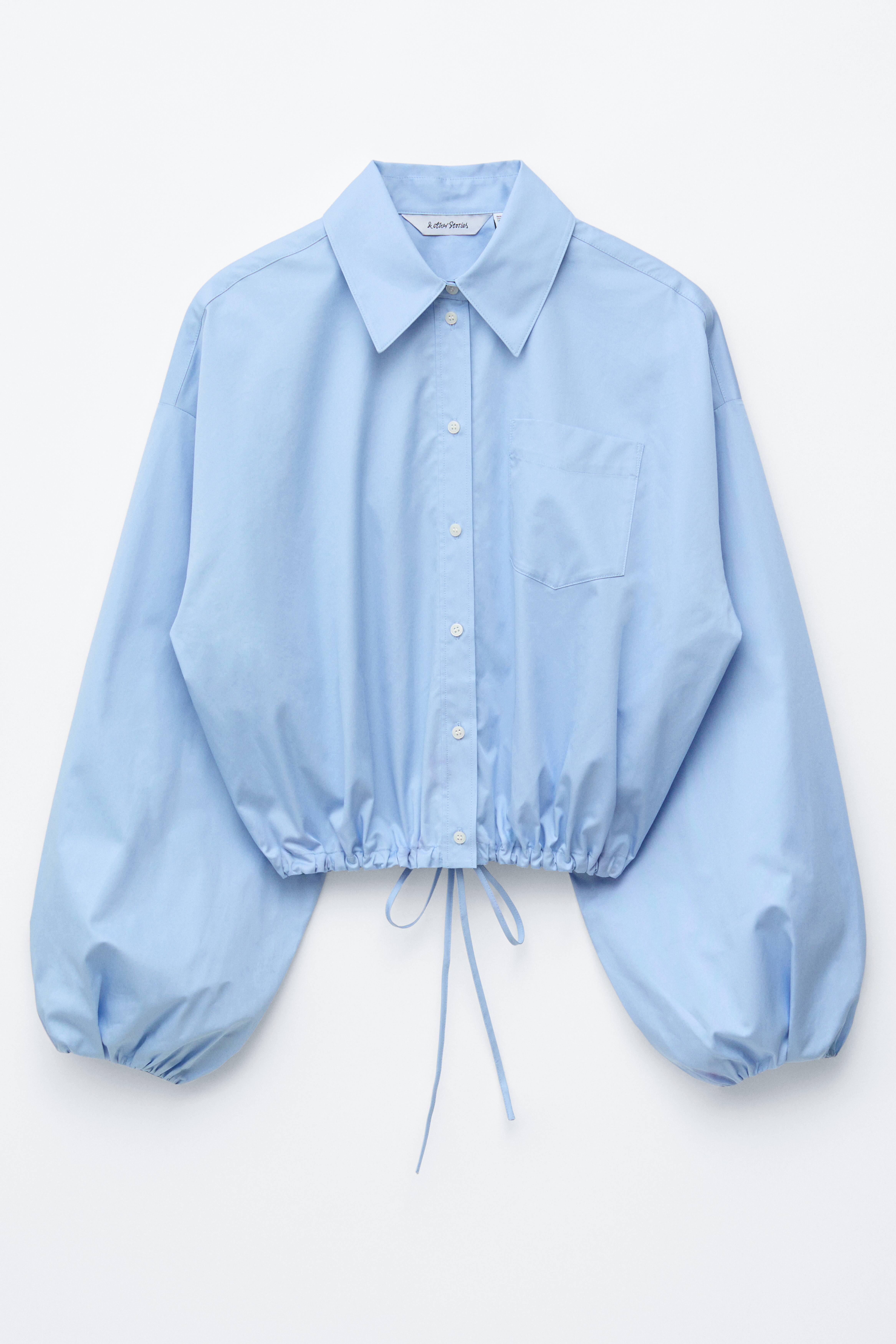 Camicia cropped con coulisse - Azzurro/Nero