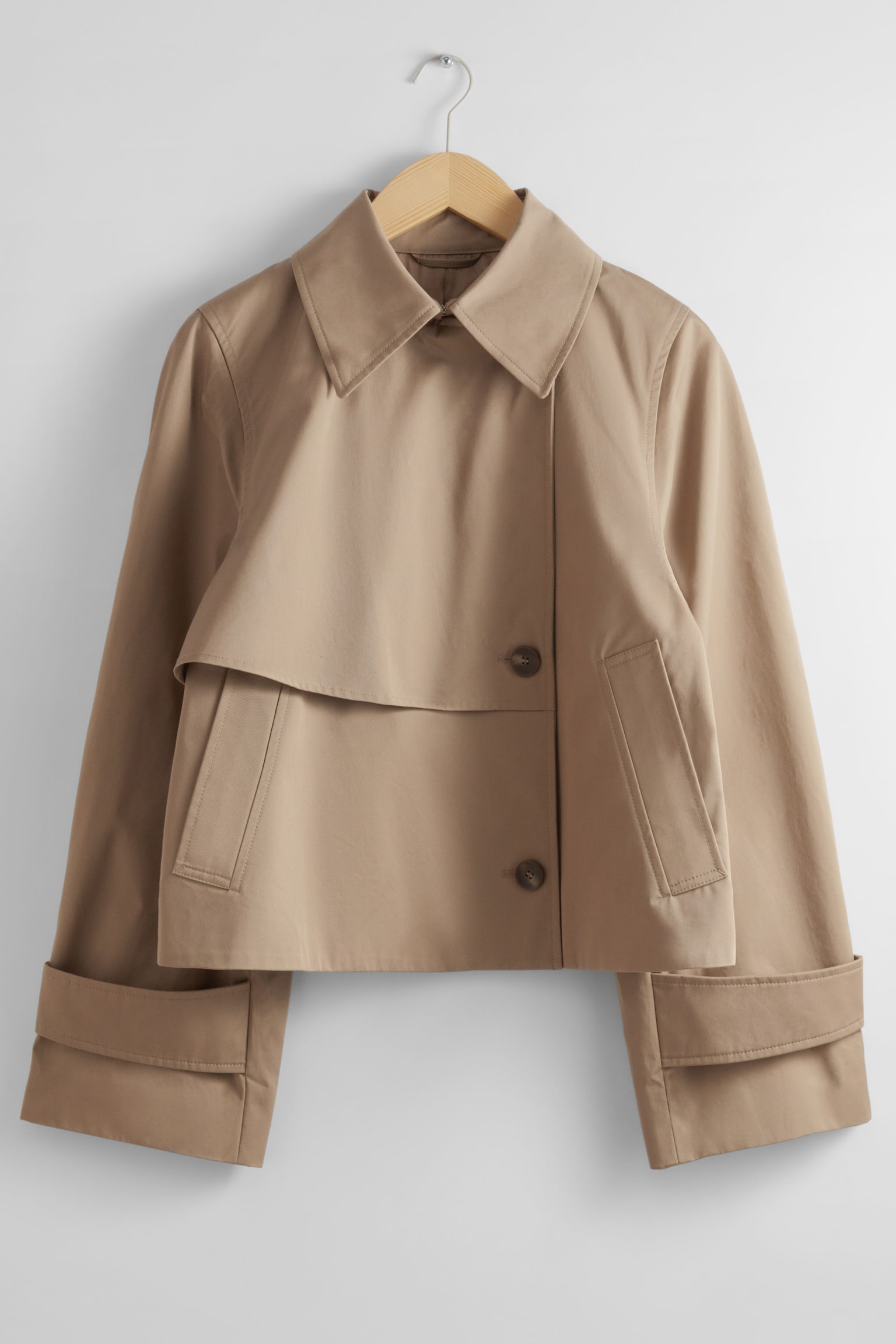 Short Trench Coat Jacket - Beige/Black/Khaki - 2