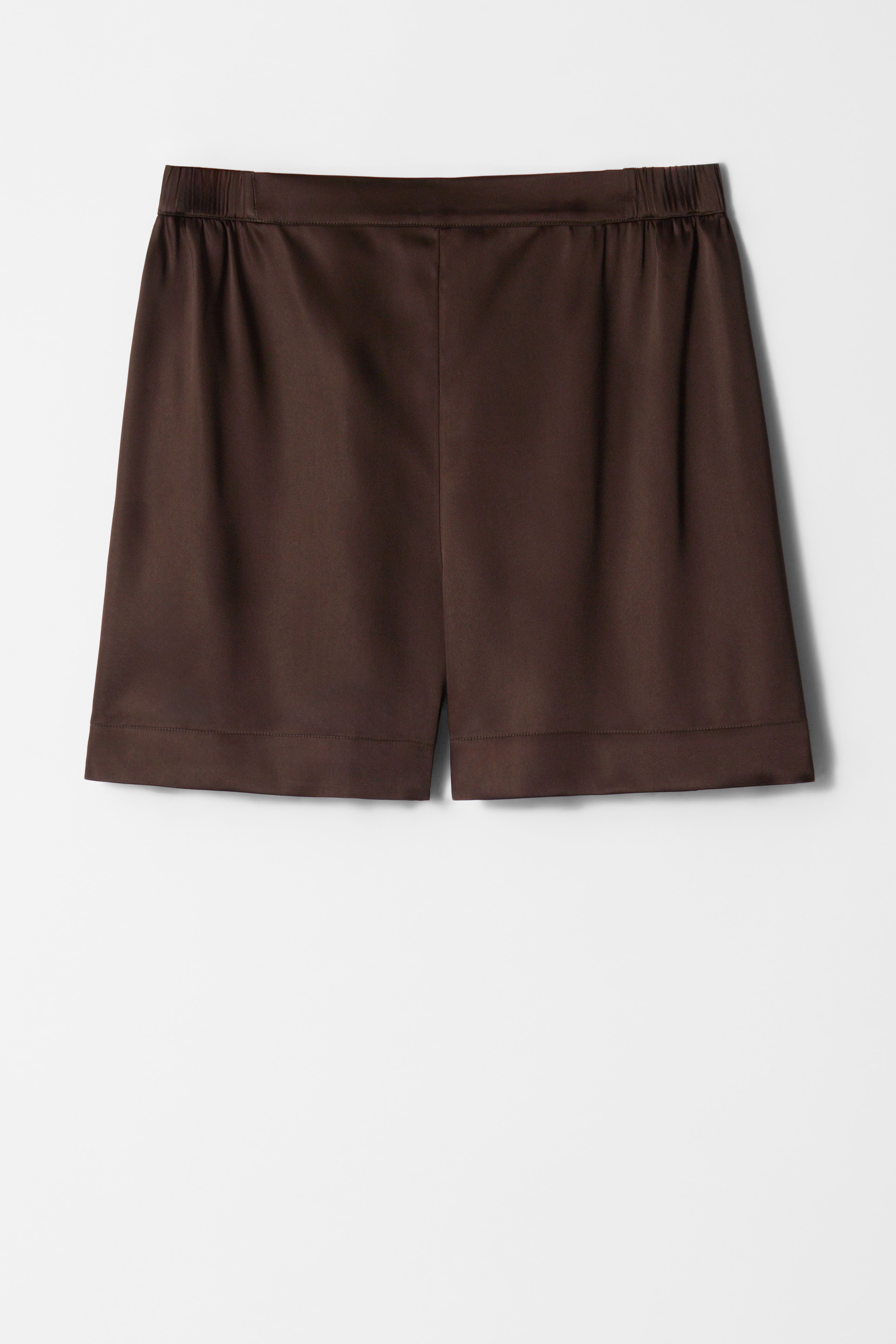 Satijnen short met elastische taille - Donkerbruin