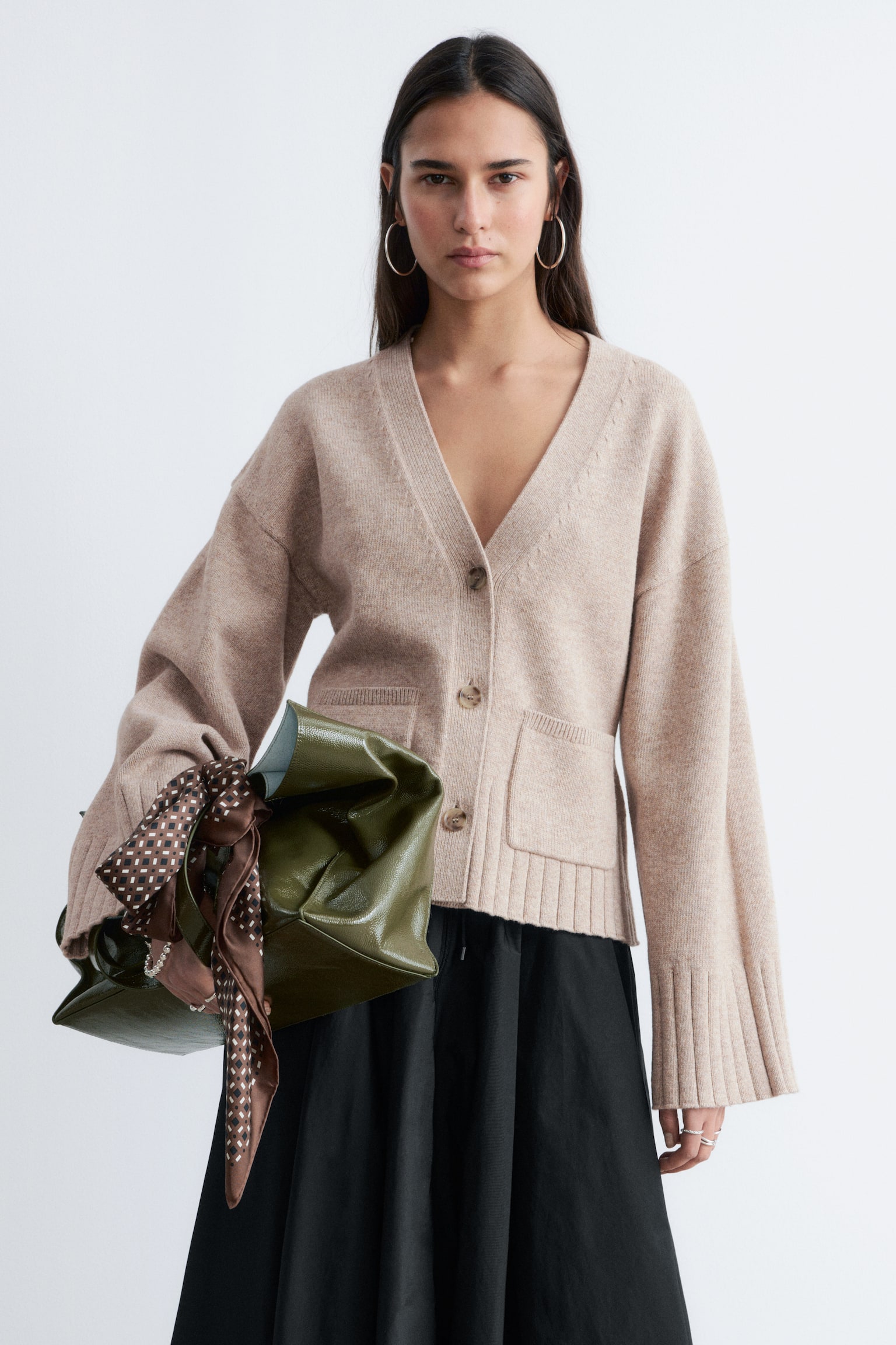 Tapered Knit Cardigan - Béžová/Tmavě šedá/Tmavě hnědá - 1
