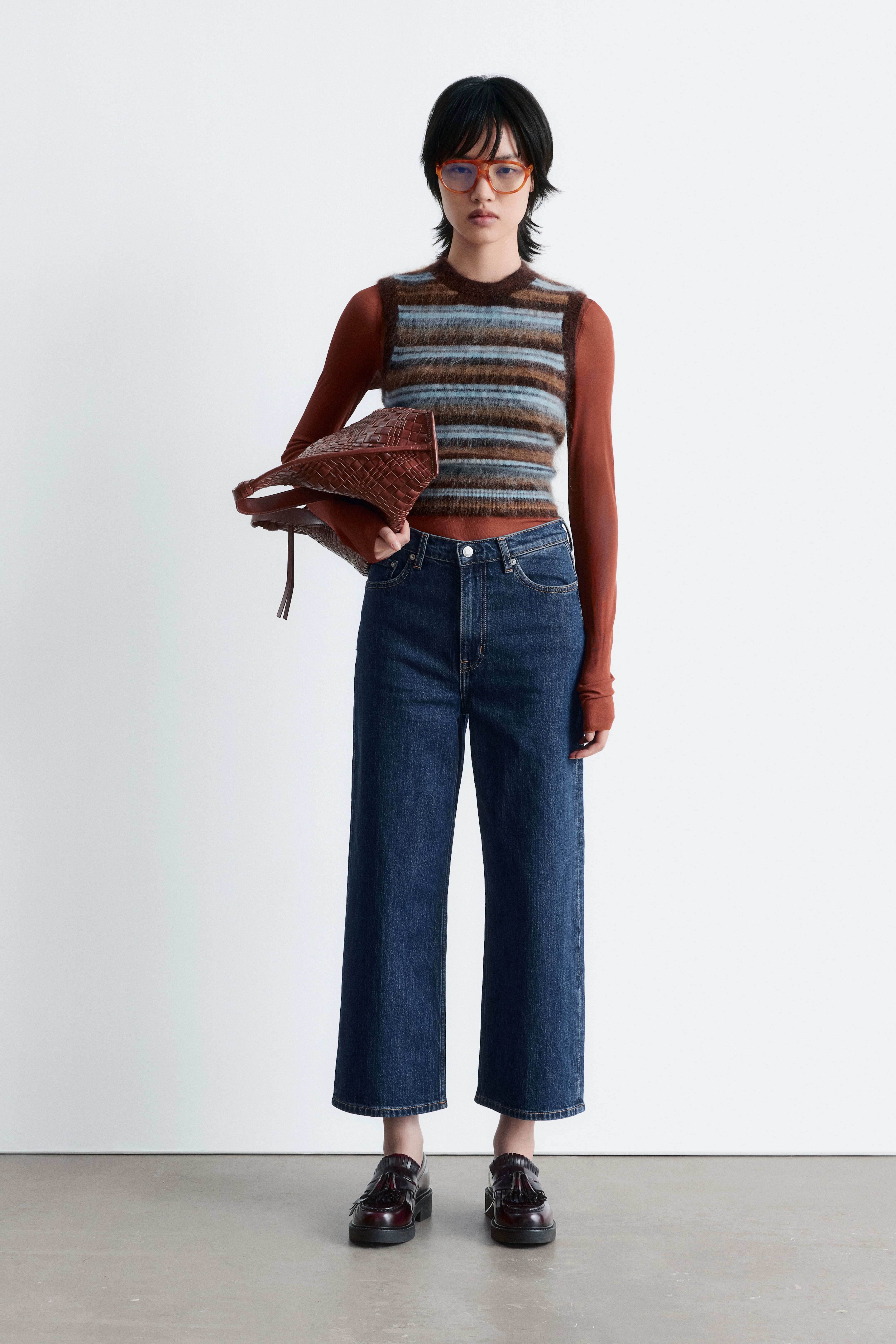 Cropped Wide-Leg Jeans - Mid blue/Λευκό/Ανοιχτό Μπλε/Μαύρο
