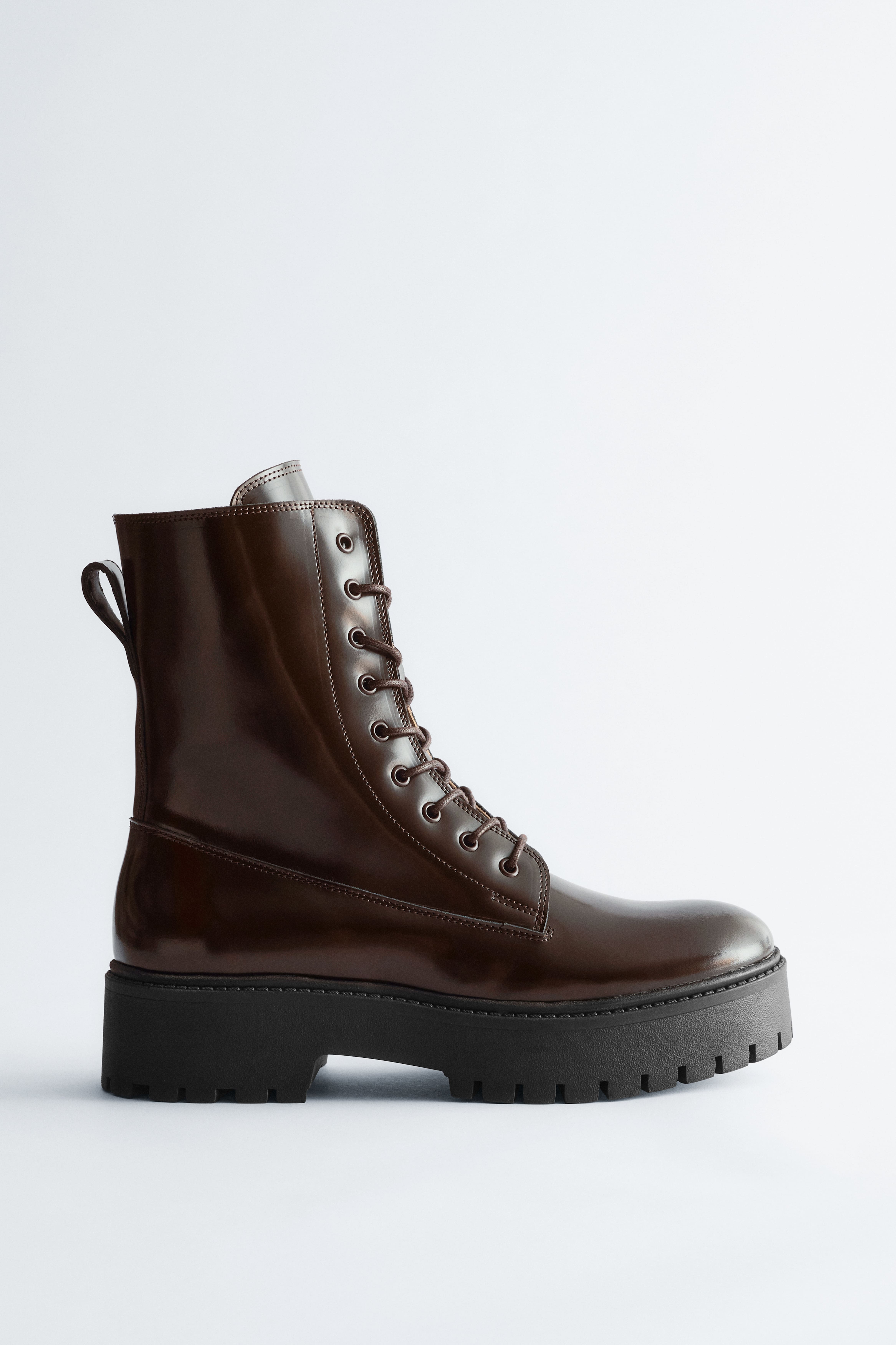 Leren veterlaarzen - Bruin/Zwart