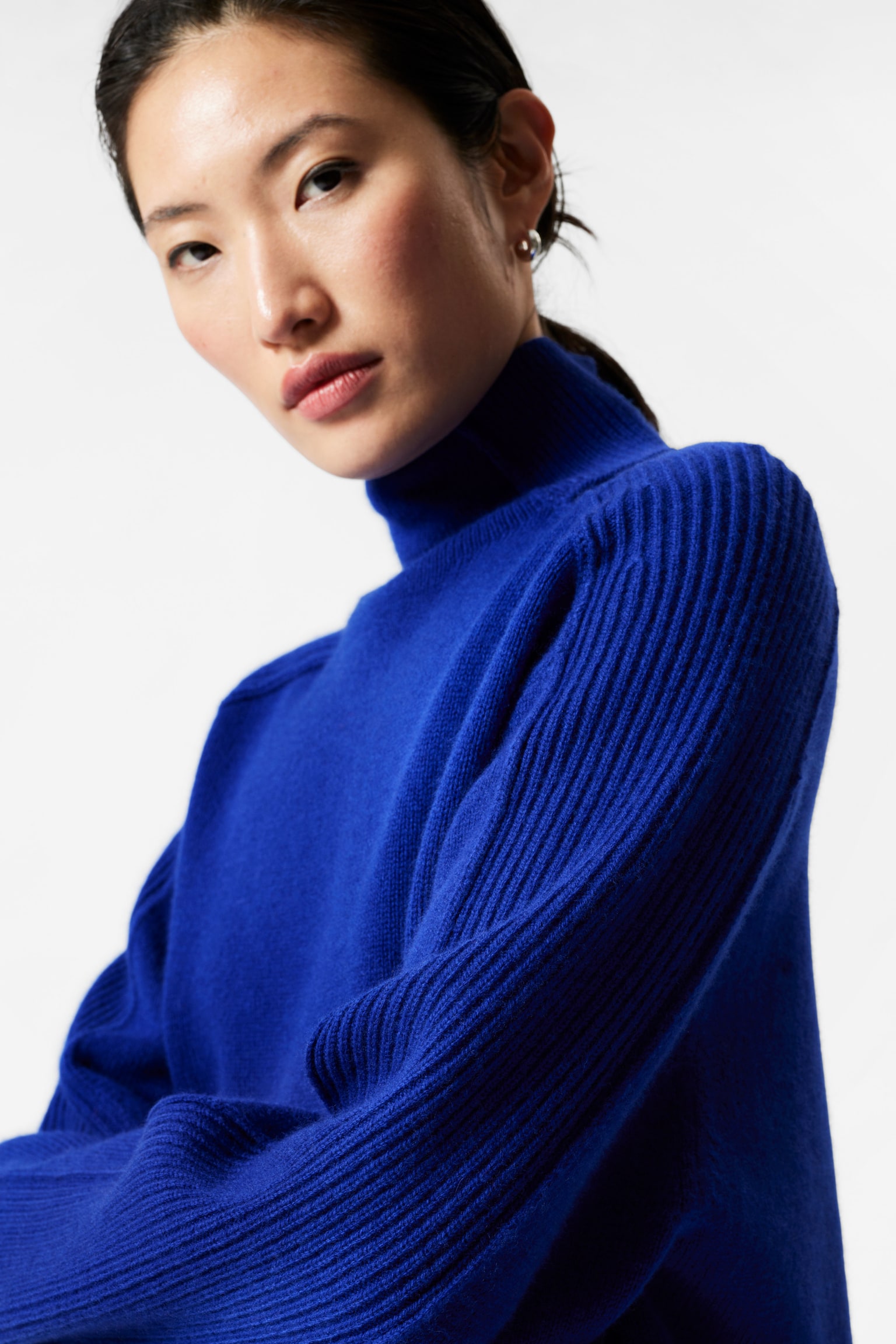 Panelled Wool Turtleneck Jumper - Blue/White - 4