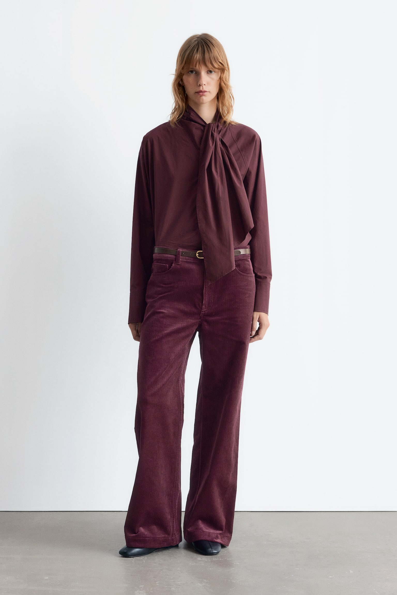 πουκάμισο με λεπτομέρεια φουλάρι - Σκούρο Κόκκινο/Μπεζ ριγέ - 4