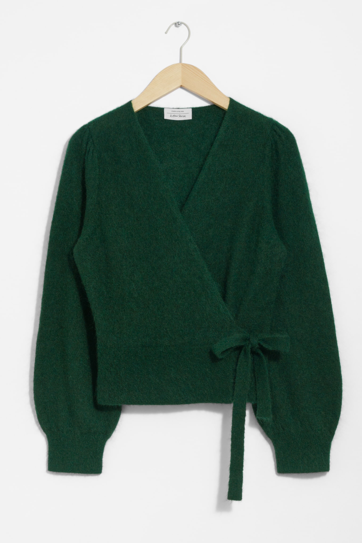 Mohair-Blend Knitted Wrap Cardigan - Dark Green/Beige/Beige - 2