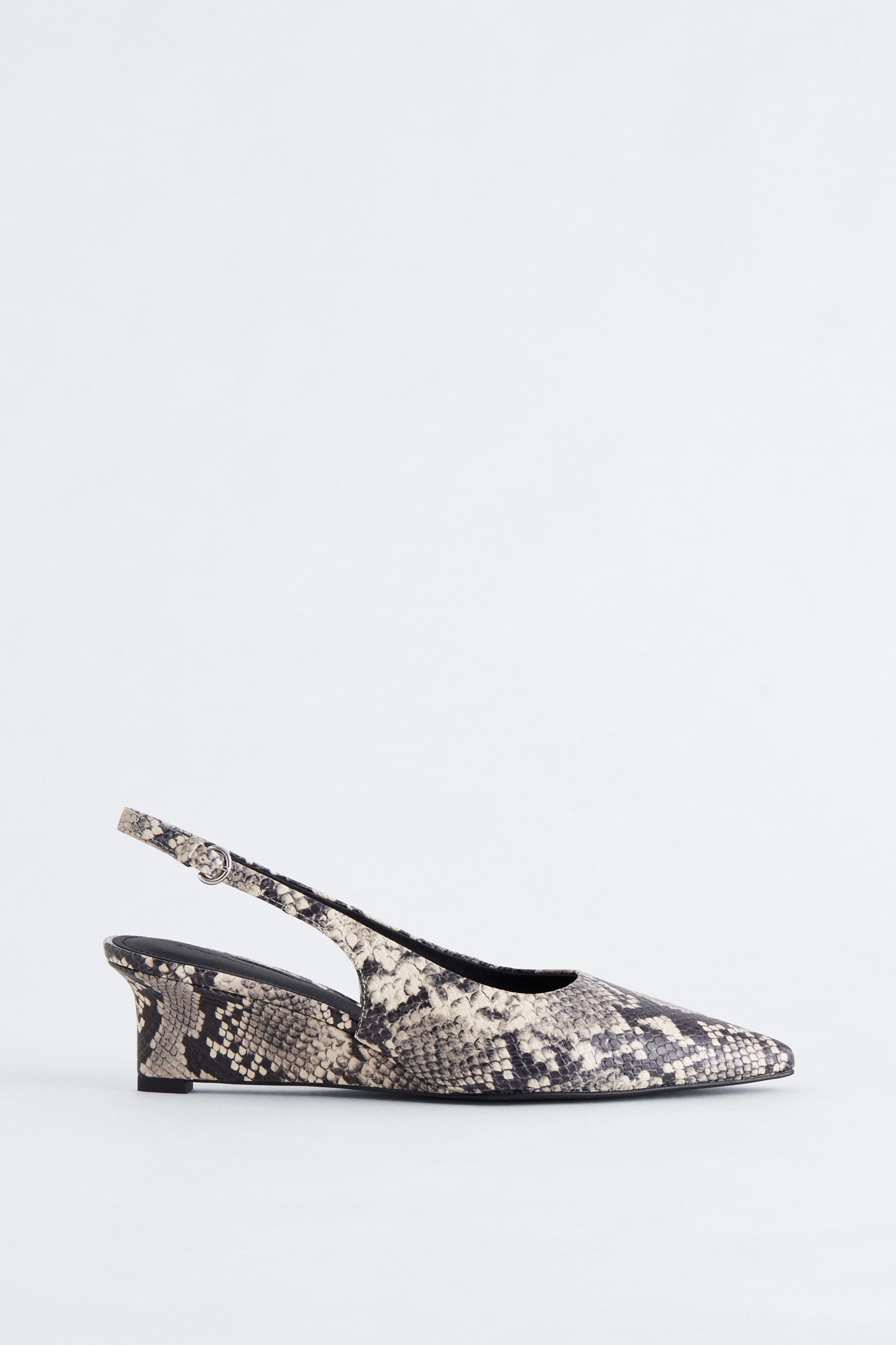 Leren slingback-pumps met sleehak - Grijze slangenprint/Zwart