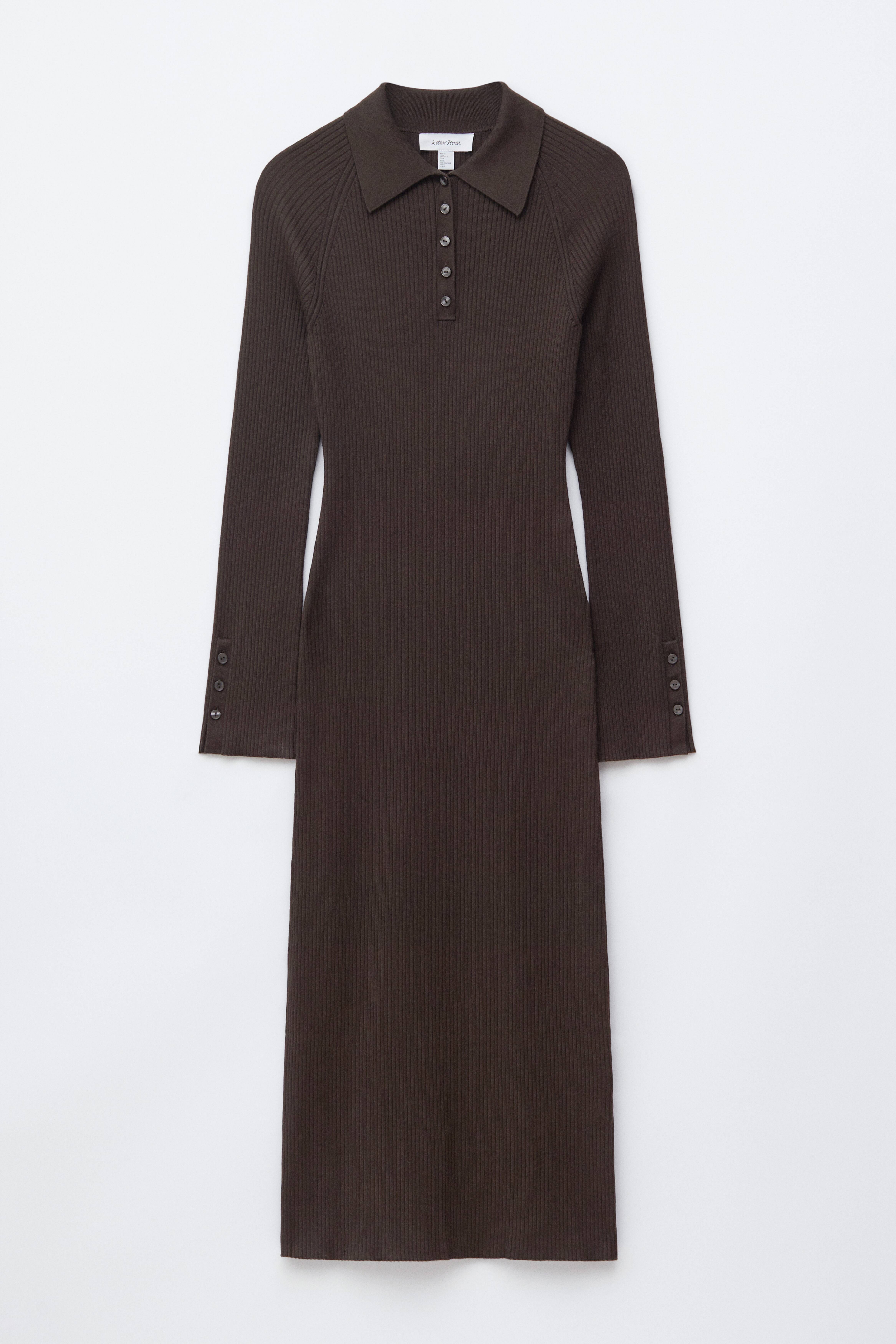 Rippstrick-Polo-Midikleid - Dunkelbraun