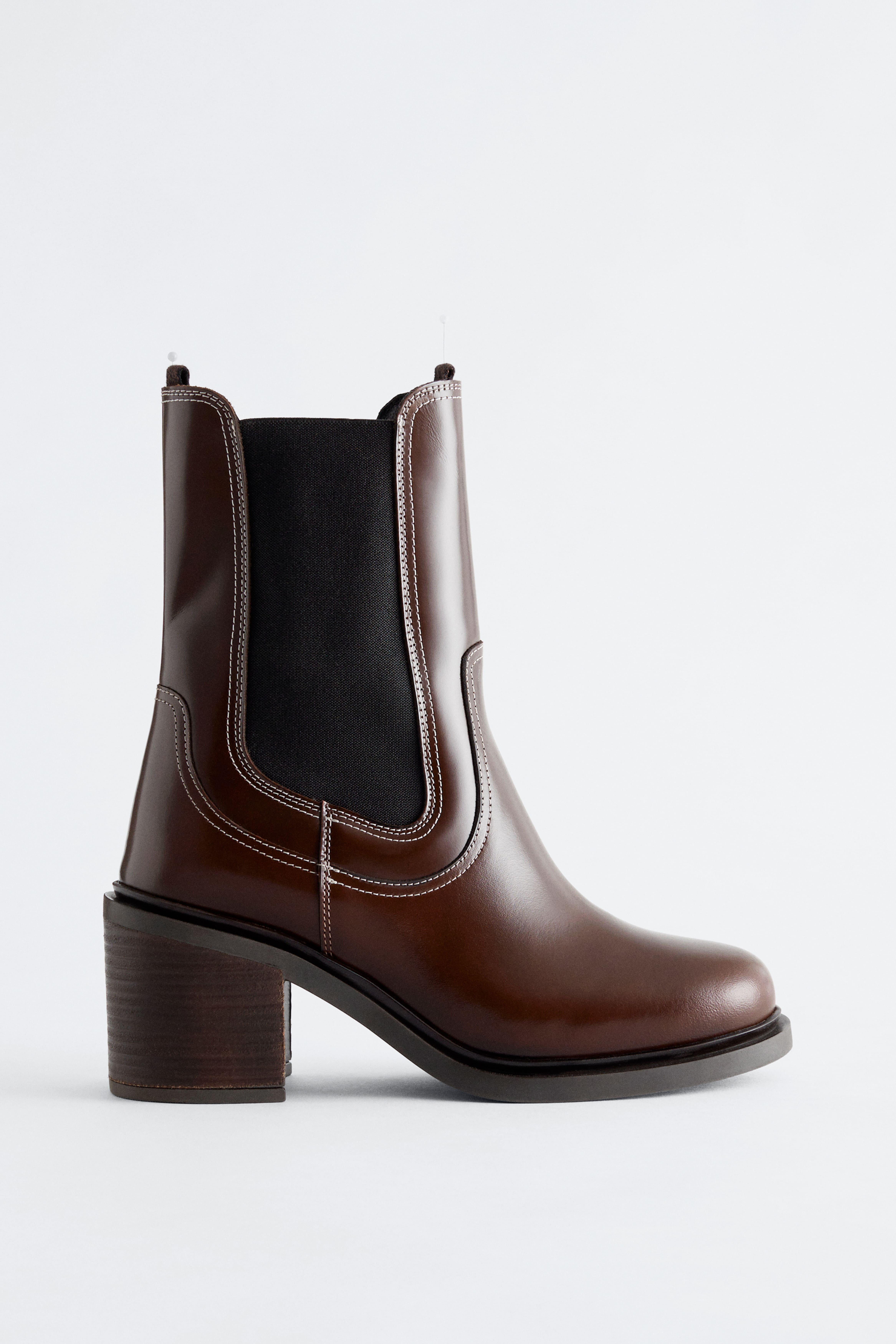 Leren chelseaboots met hak - Donkerbruin/Zwart