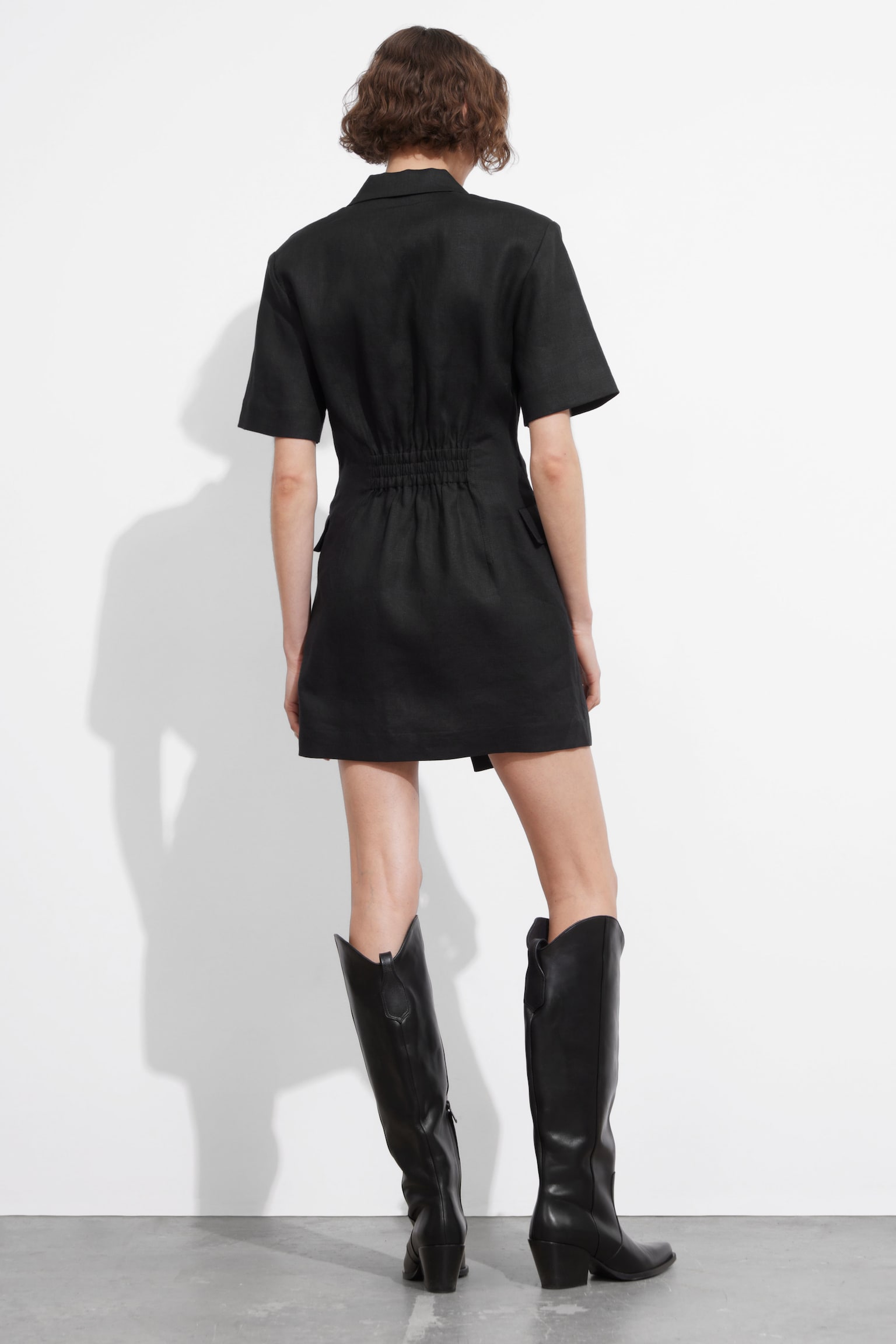 Linen Blazer Mini Dress - Black - 4