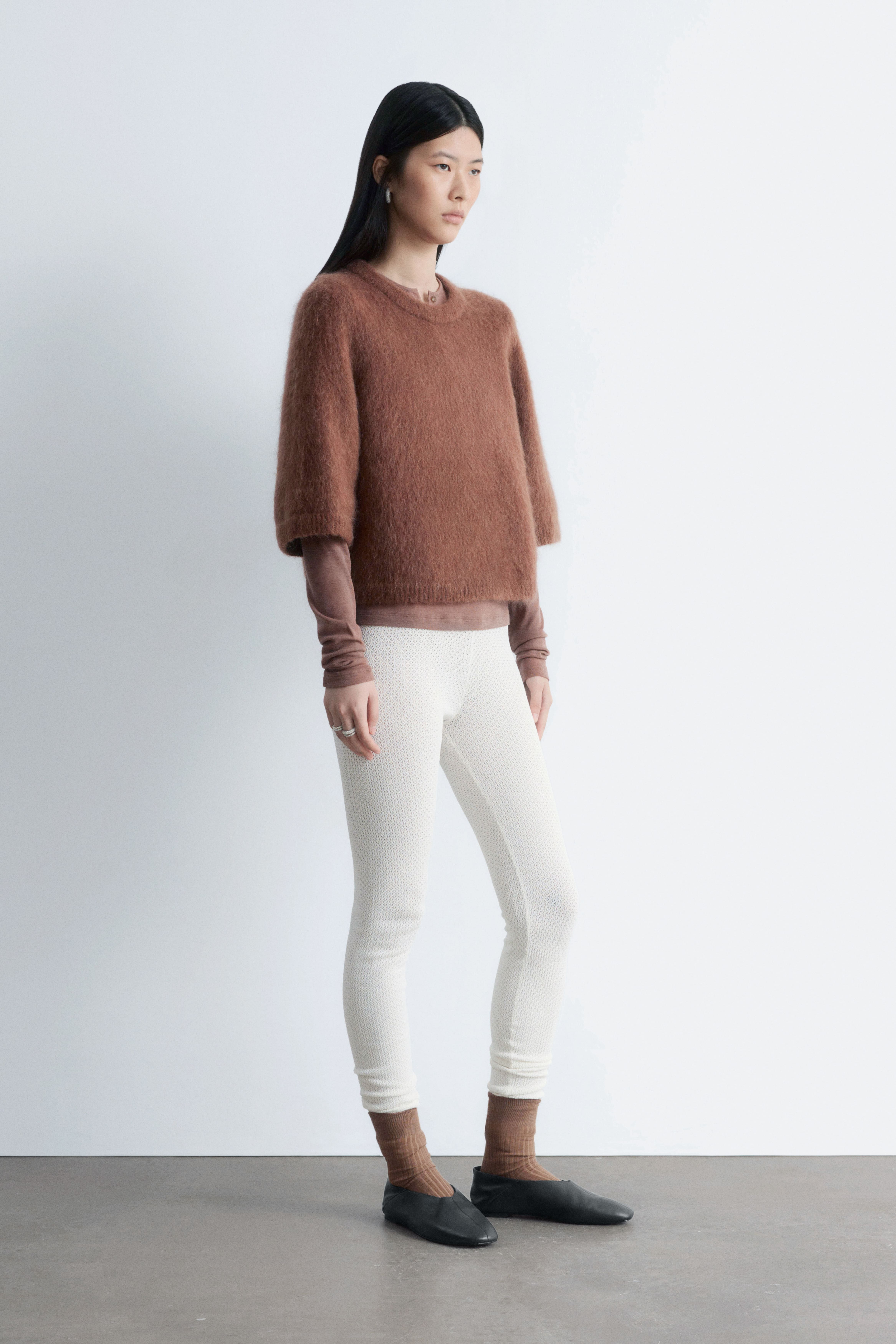 Pointelle-strikkede leggings - Flødefarvet