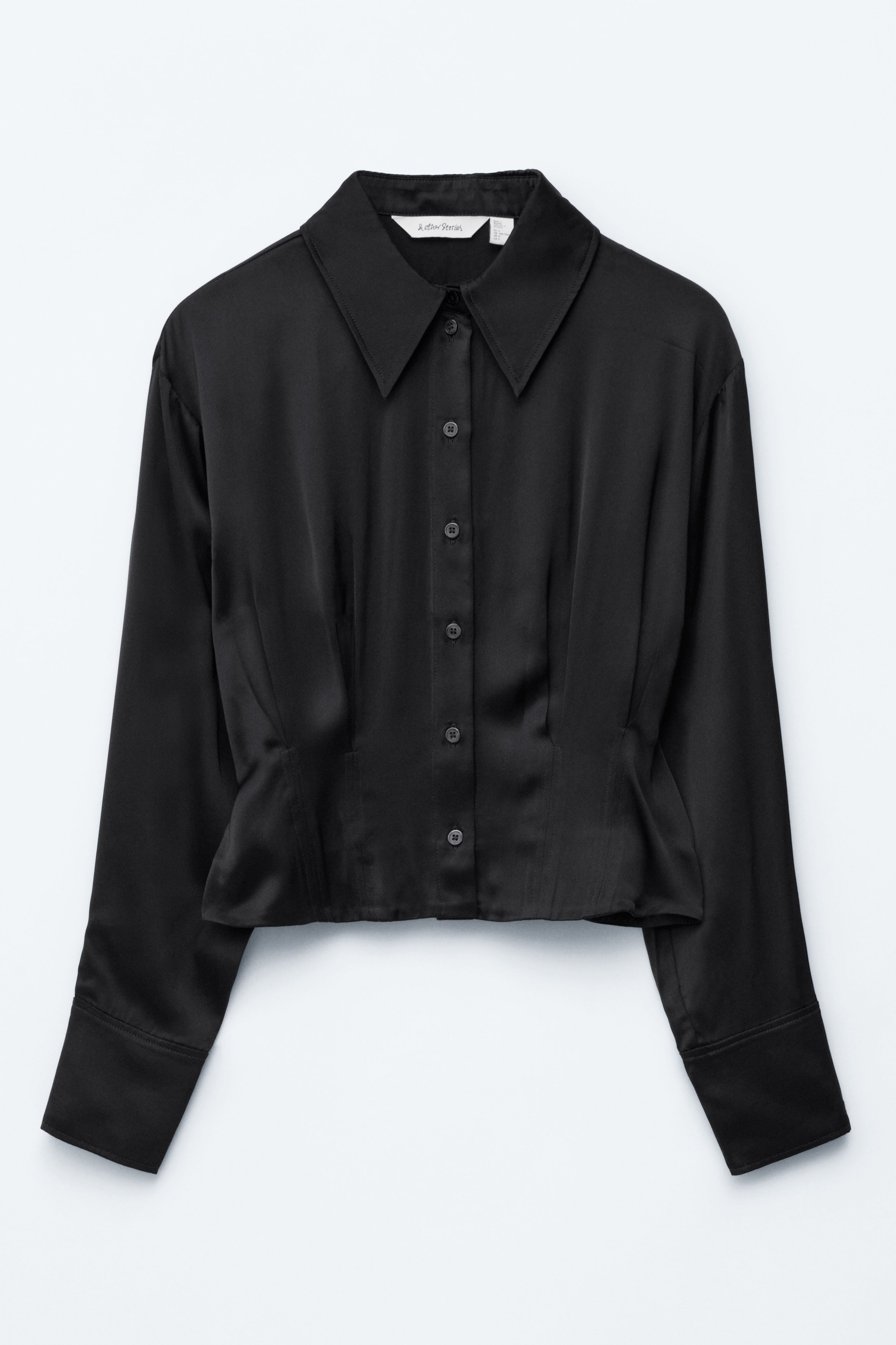 Camicia affusolata in raso - Nero