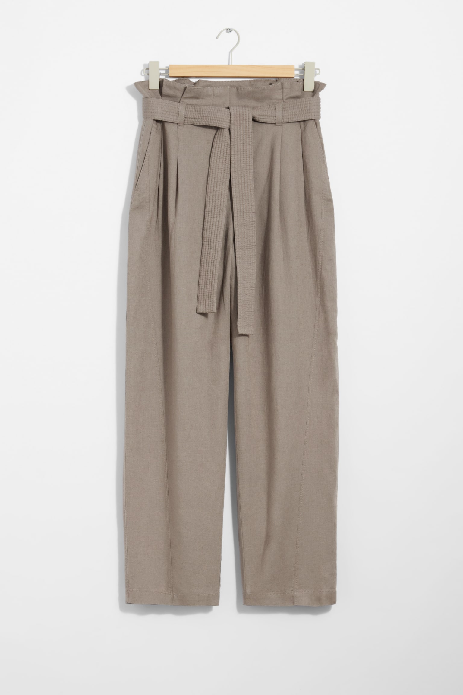 Linen-Blend Paperbag Trousers - Mole - 2