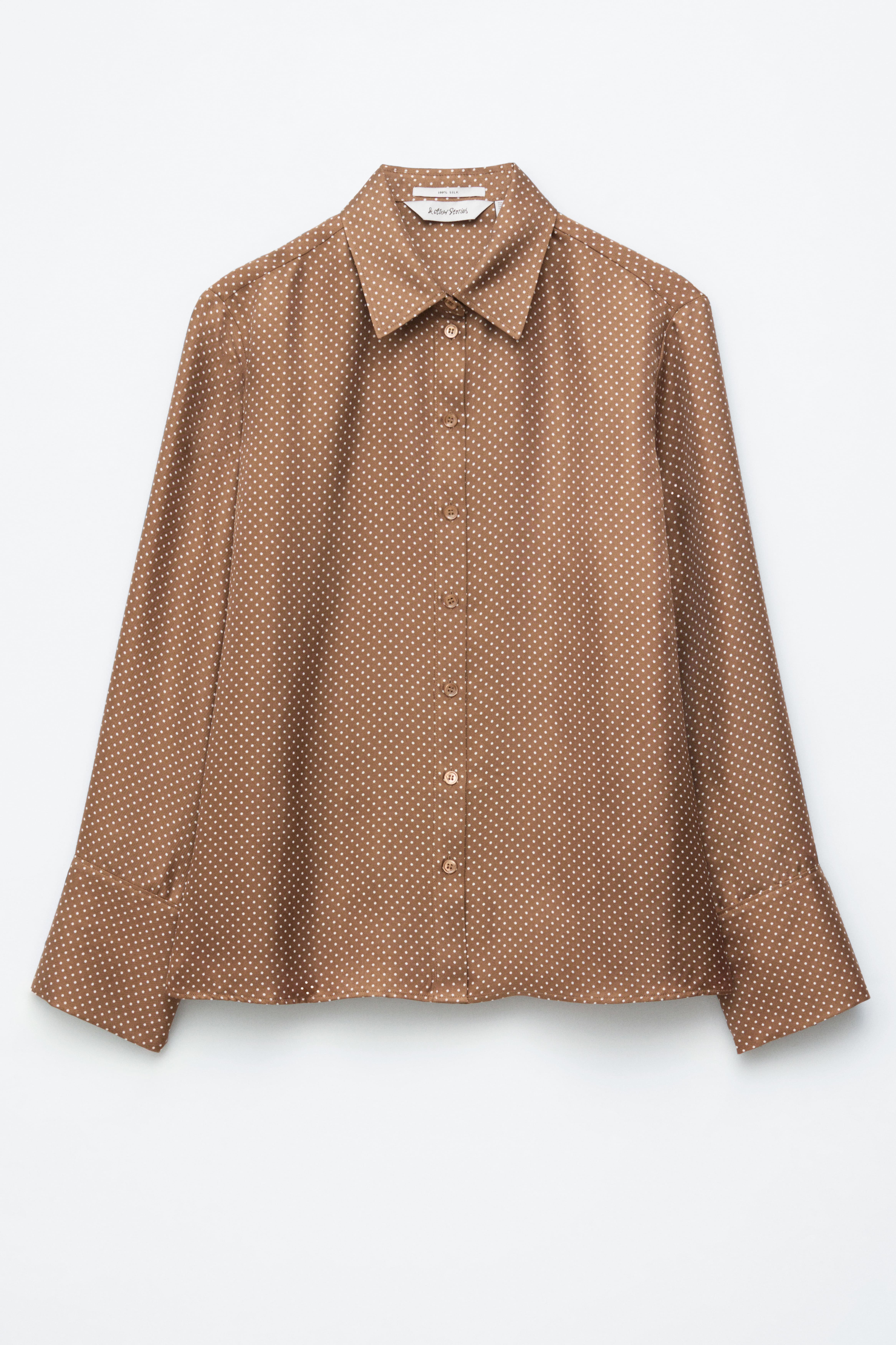 Ruimvallend zijden overhemd - Bruin/witte stippen/Crème/Bruin/Donkerblauw