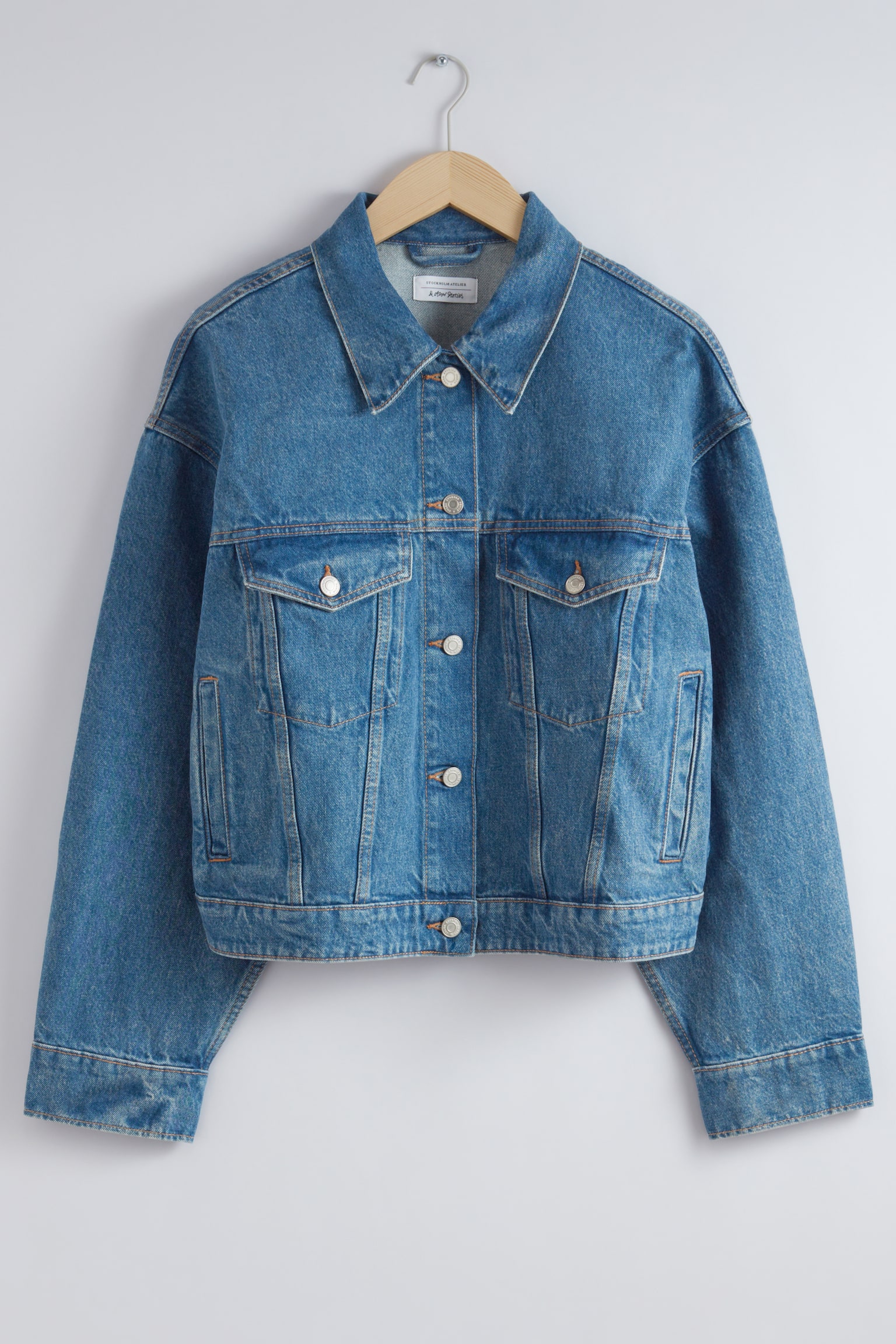 Boxy Denim Jacket - Mid Blue/Black - 2