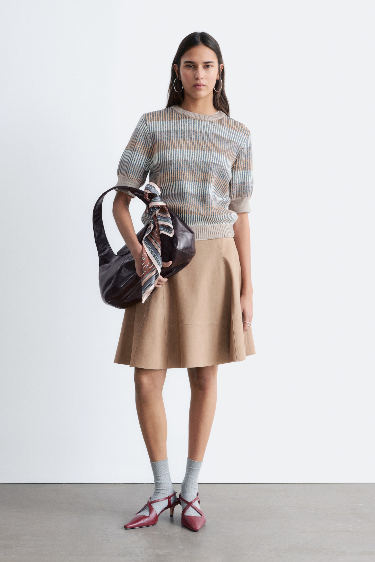 Ribbestrikket t-skjorte - Beige/striper - 3