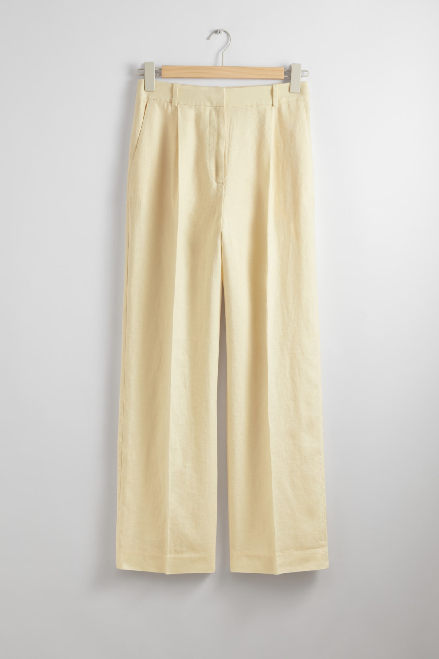 Wide Linen Trousers - Light Yellow - 2