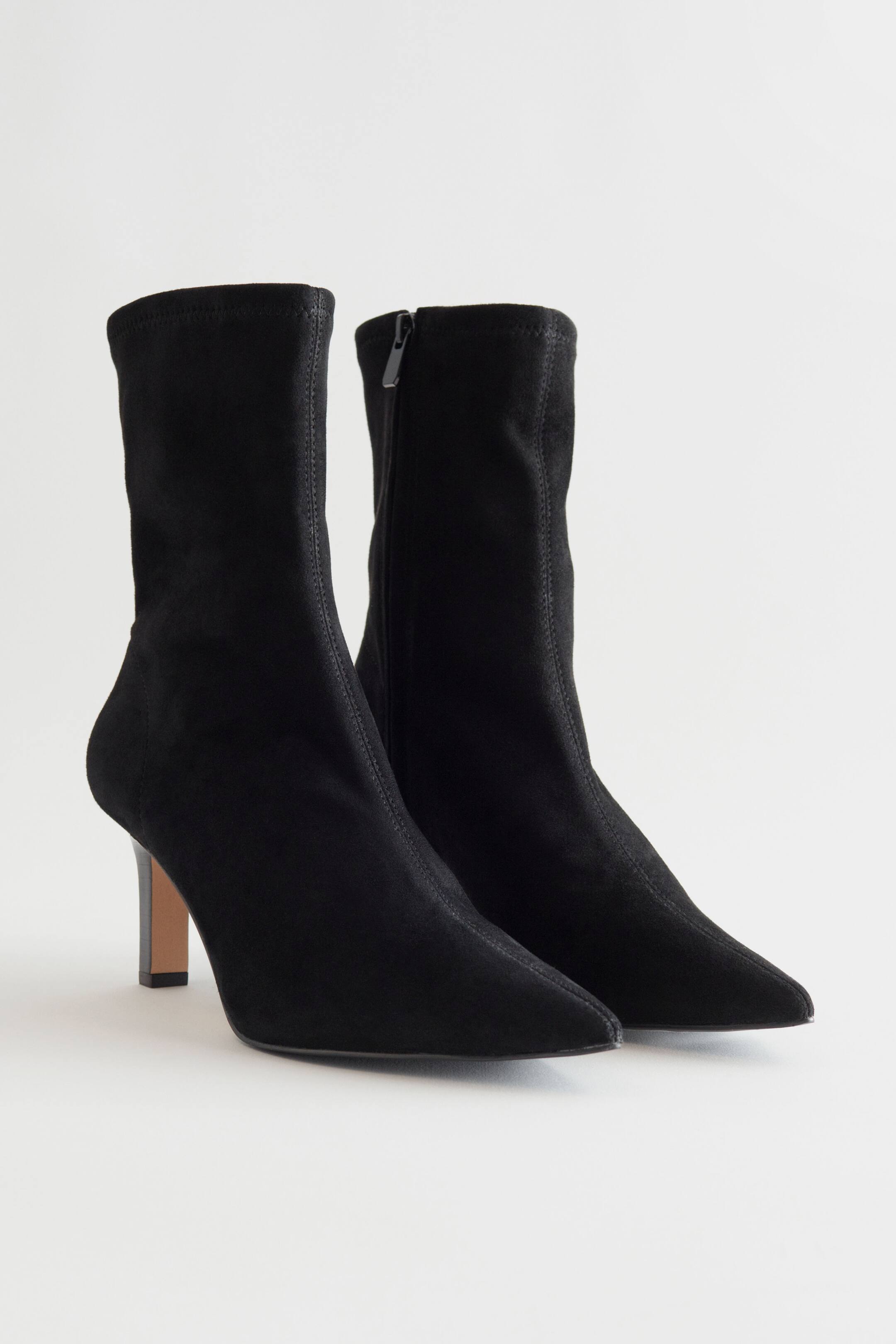 Pointy Sock Boots Low heel Black suede Ladies H&M GB