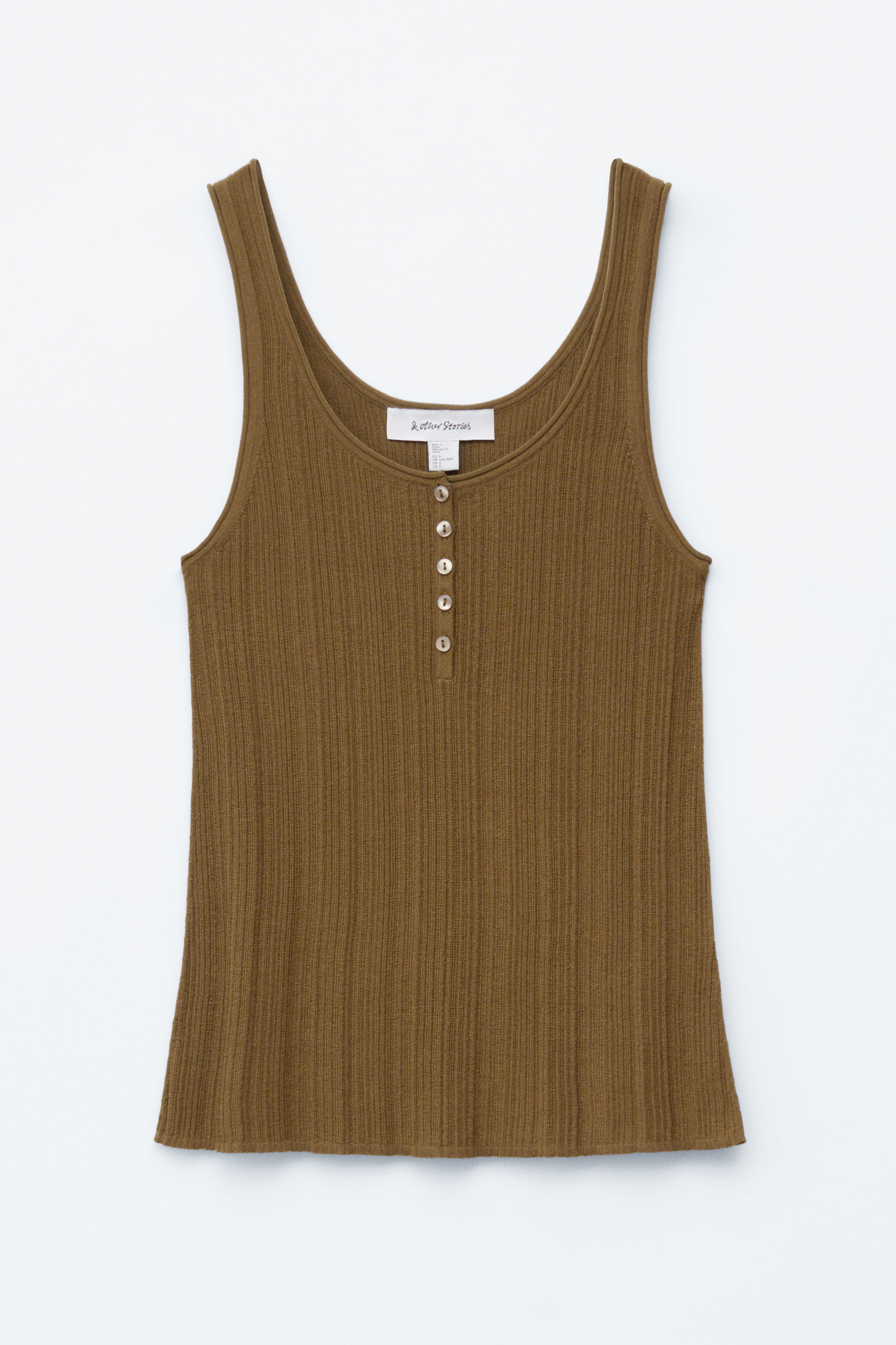 Scoop-Neck Rib-Knit Tank Top - Marrone oliva/Marrone scuro/Nero