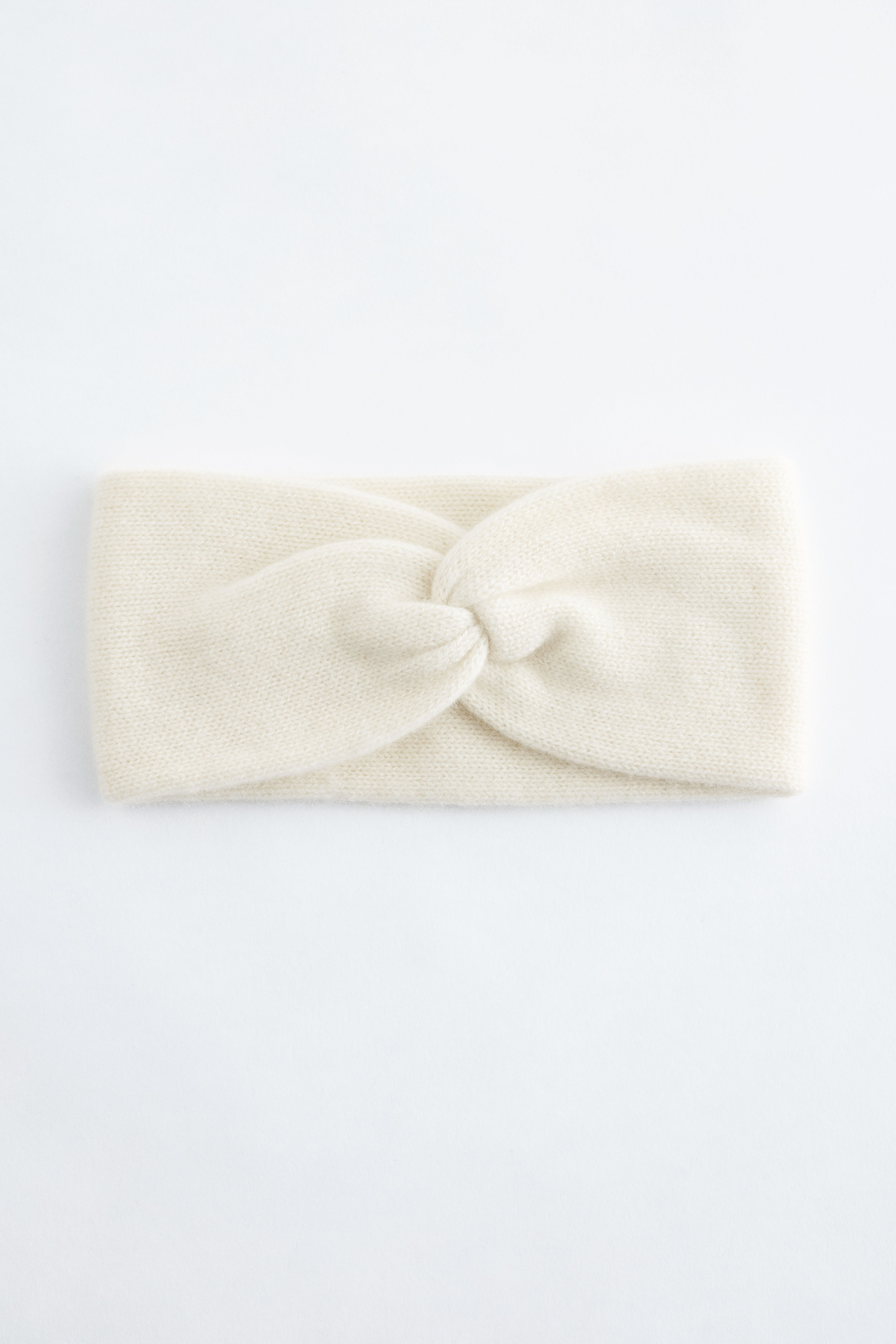 Kaschmir-Stirnband mit Twist-Detail vorne - Weiß/Weinrot