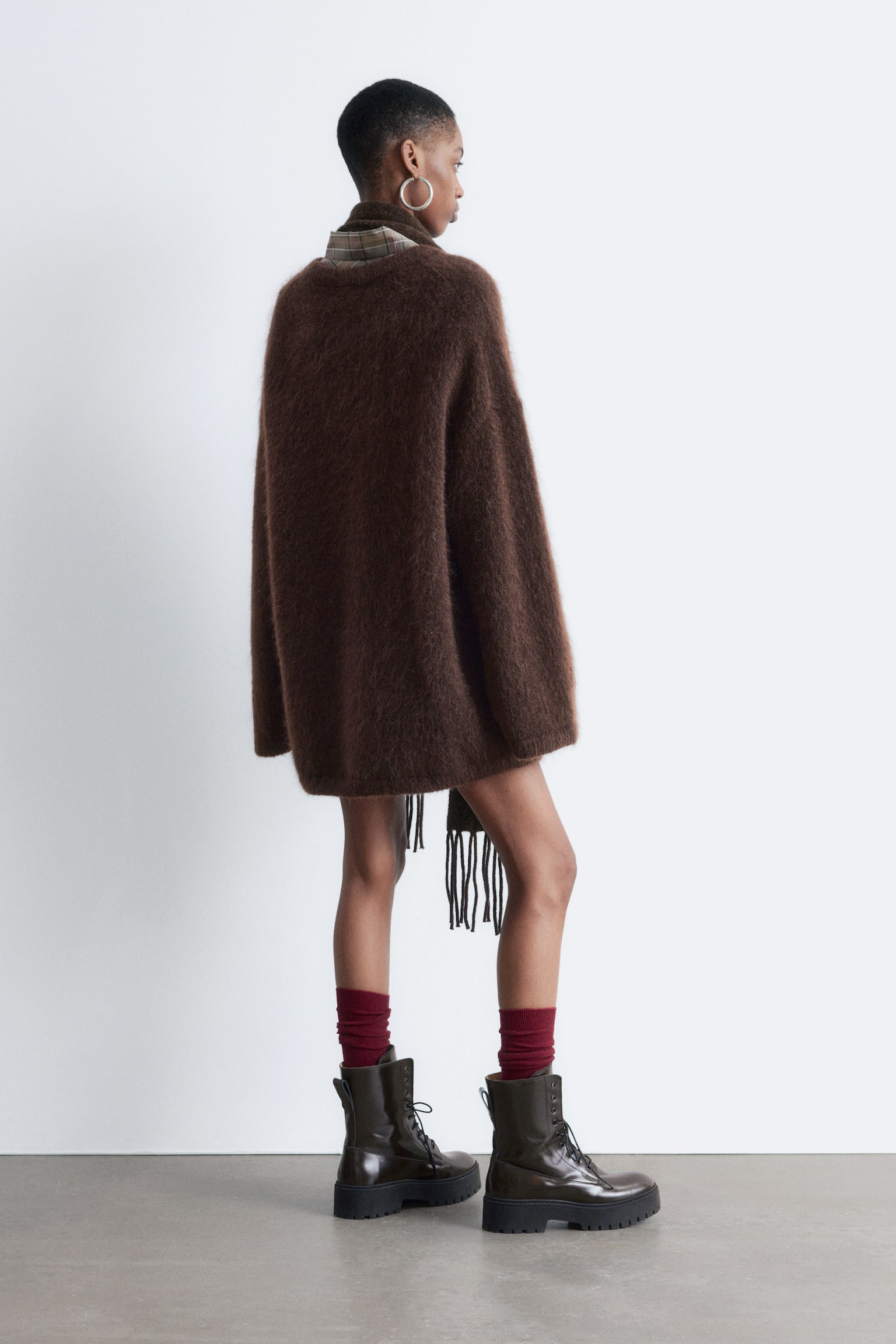 Pullover oversize in misto mohair - Marrone scuro/Beige/Lilla - 3