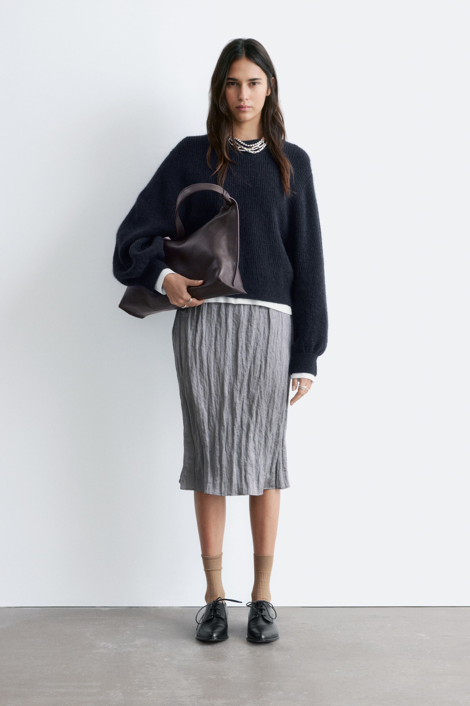Maglione in misto alpaca con maniche a palloncino - Blu navy/Rosso/Marrone - 8