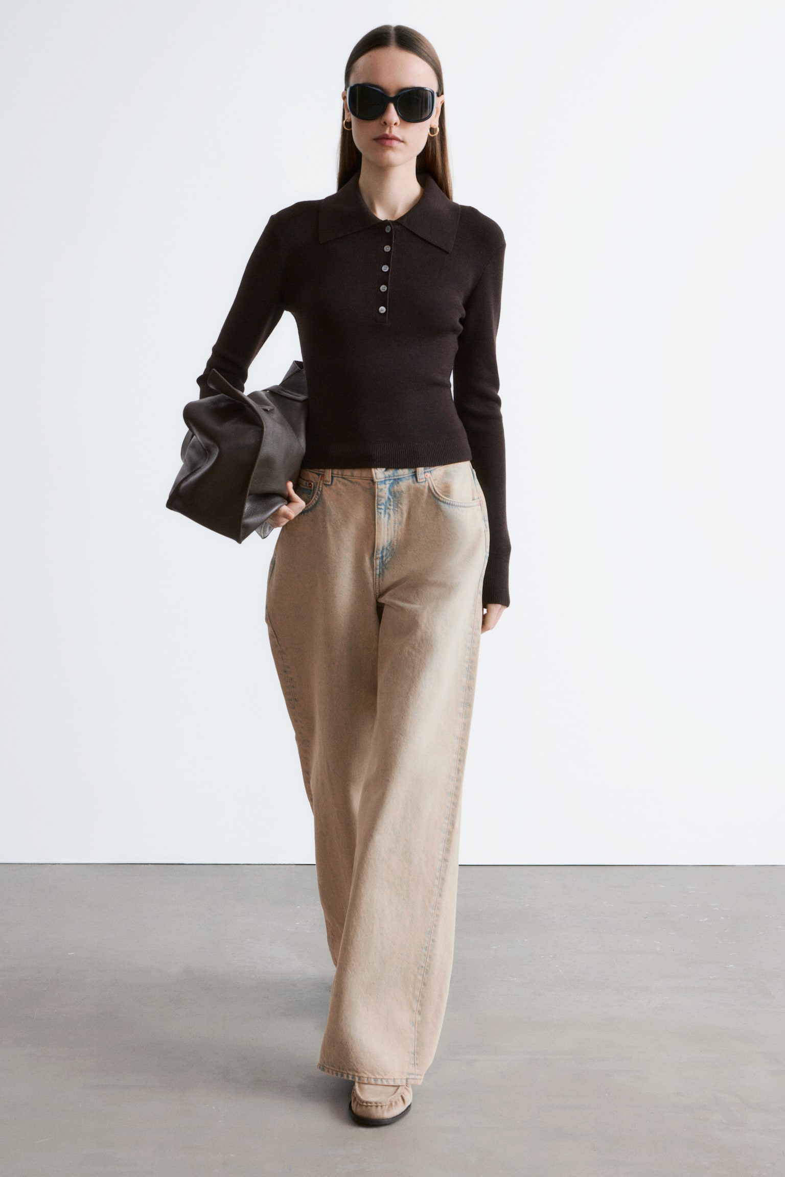 Jeans mit weitem Bein - Verwaschenes Beige/Rostbraun/Khaki - 5