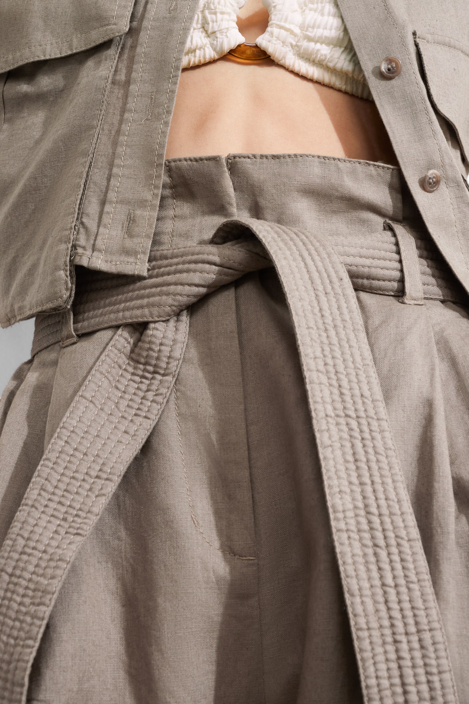 Linen-Blend Paperbag Trousers - Mole - 5