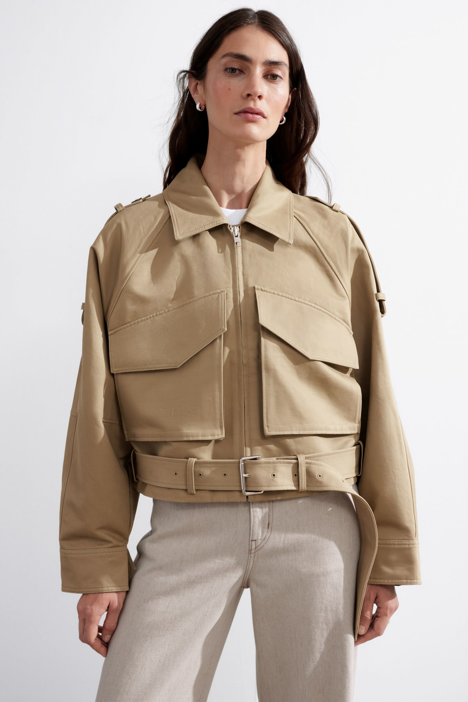 Belted Patch-Pocket Jacket - Beige - 3