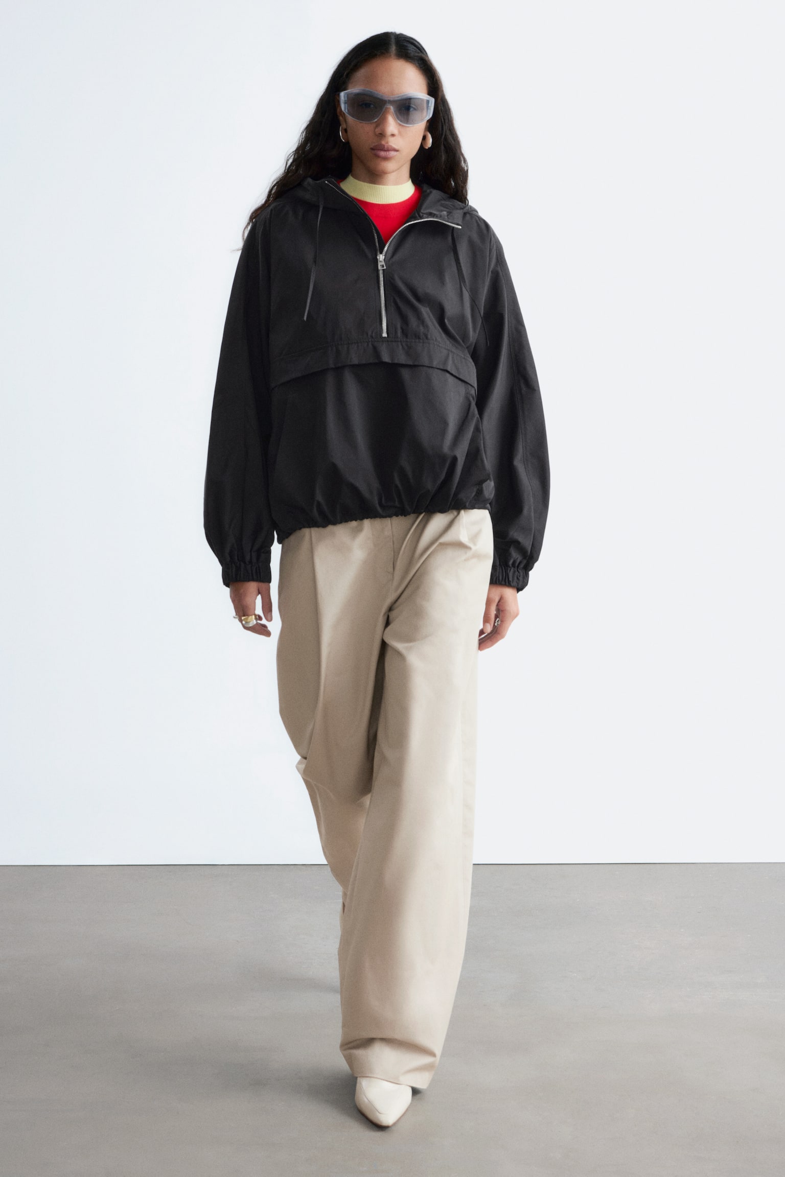 Anorak con cappuccio - Nero/Arancione - 1