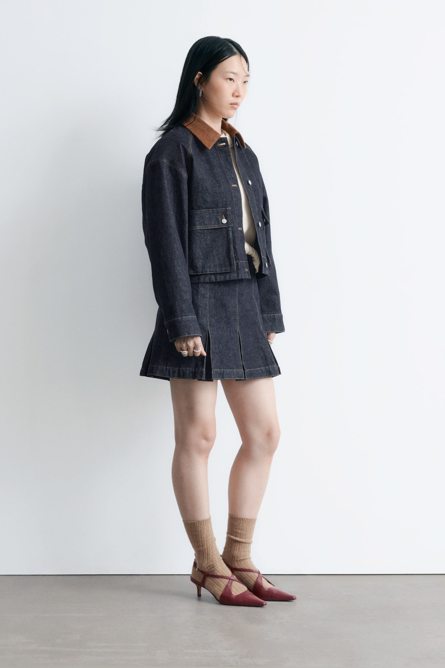 Minigonna in denim a pieghe - Blu scuro - 7