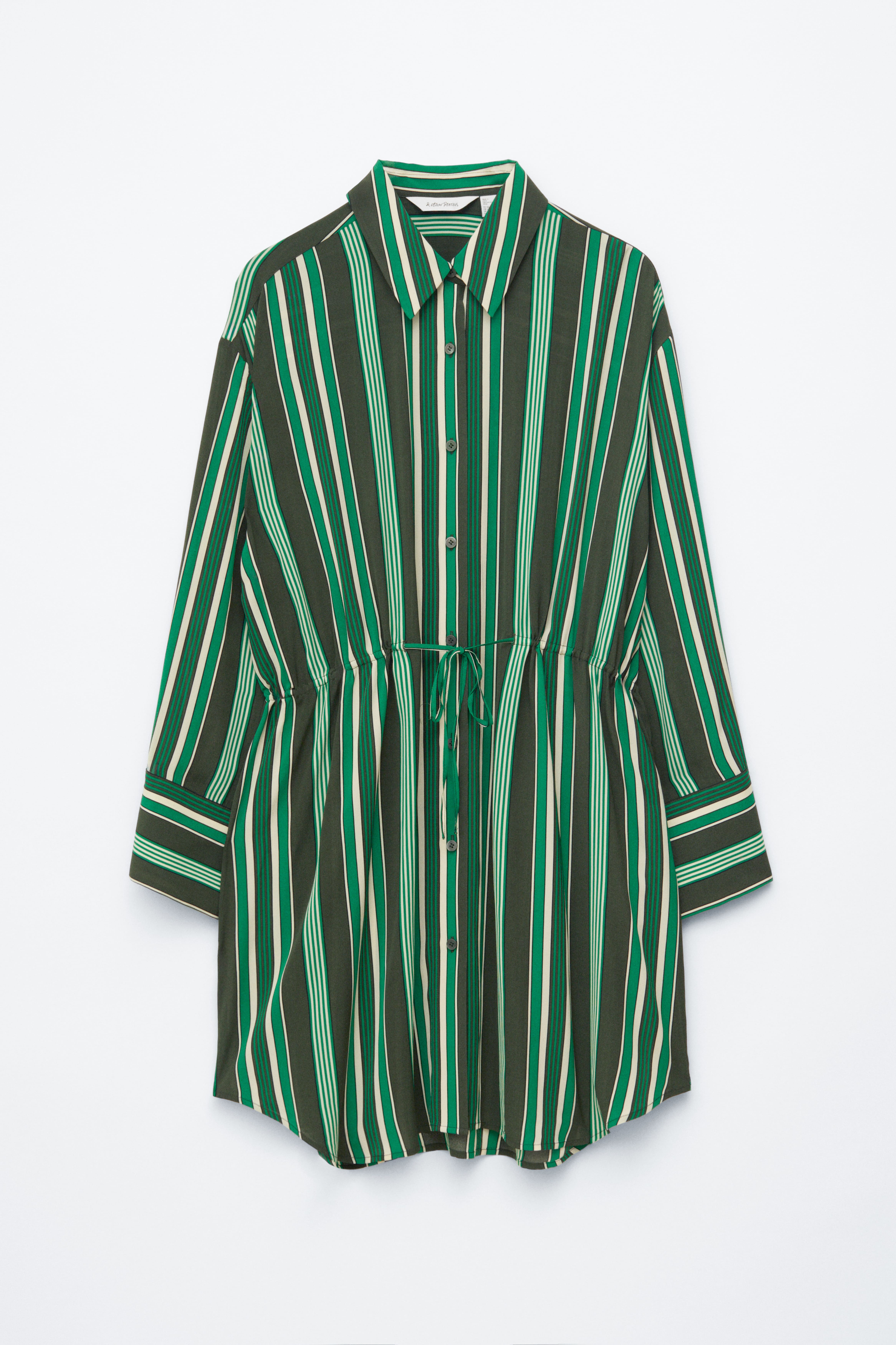 Oversized-Hemdblusenkleid mit Kordelzug - Grün gestreift